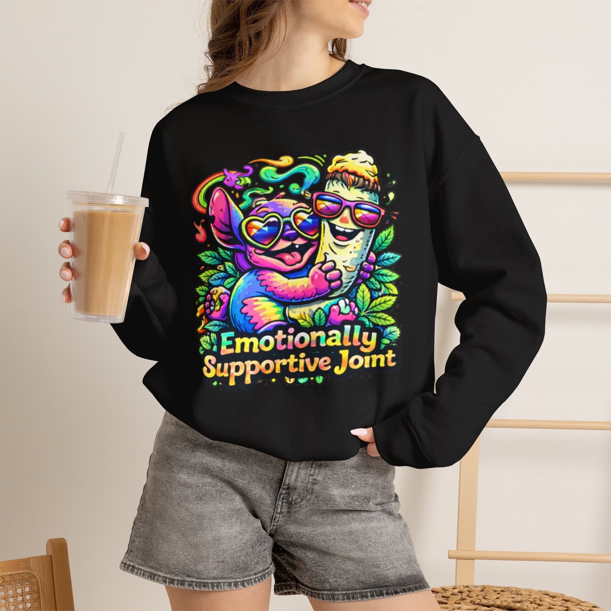Emotionally Supportive Joint Sweatshirt — Cute Sloth & Joint Hug Graphic