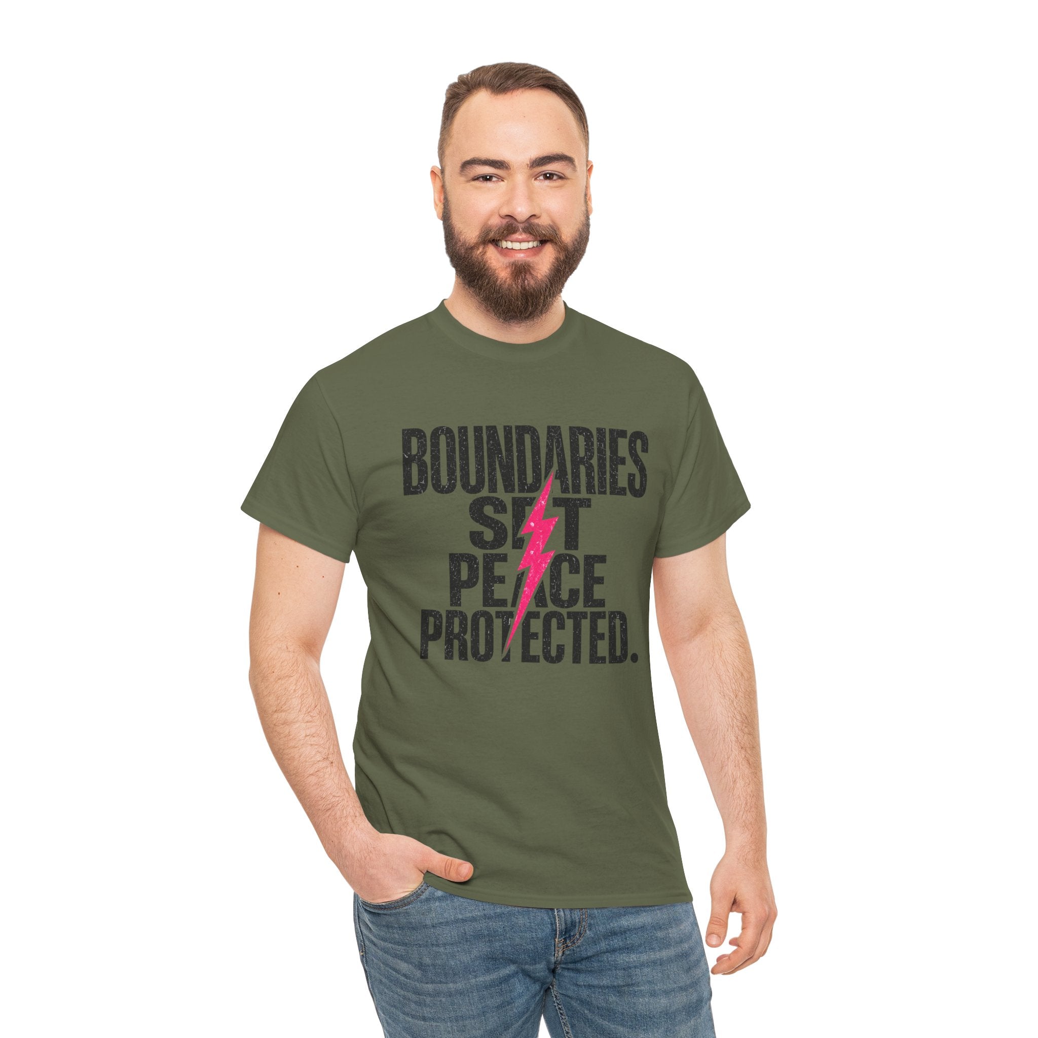 Boundaries Set, Peace Protected T-Shirt — Empowerment Tee with Lightning Bolt