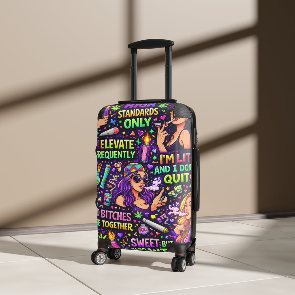 Bold Graphic Suitcase – Colorful Sassy Travel Luggage with Motivational Pop-Art Design