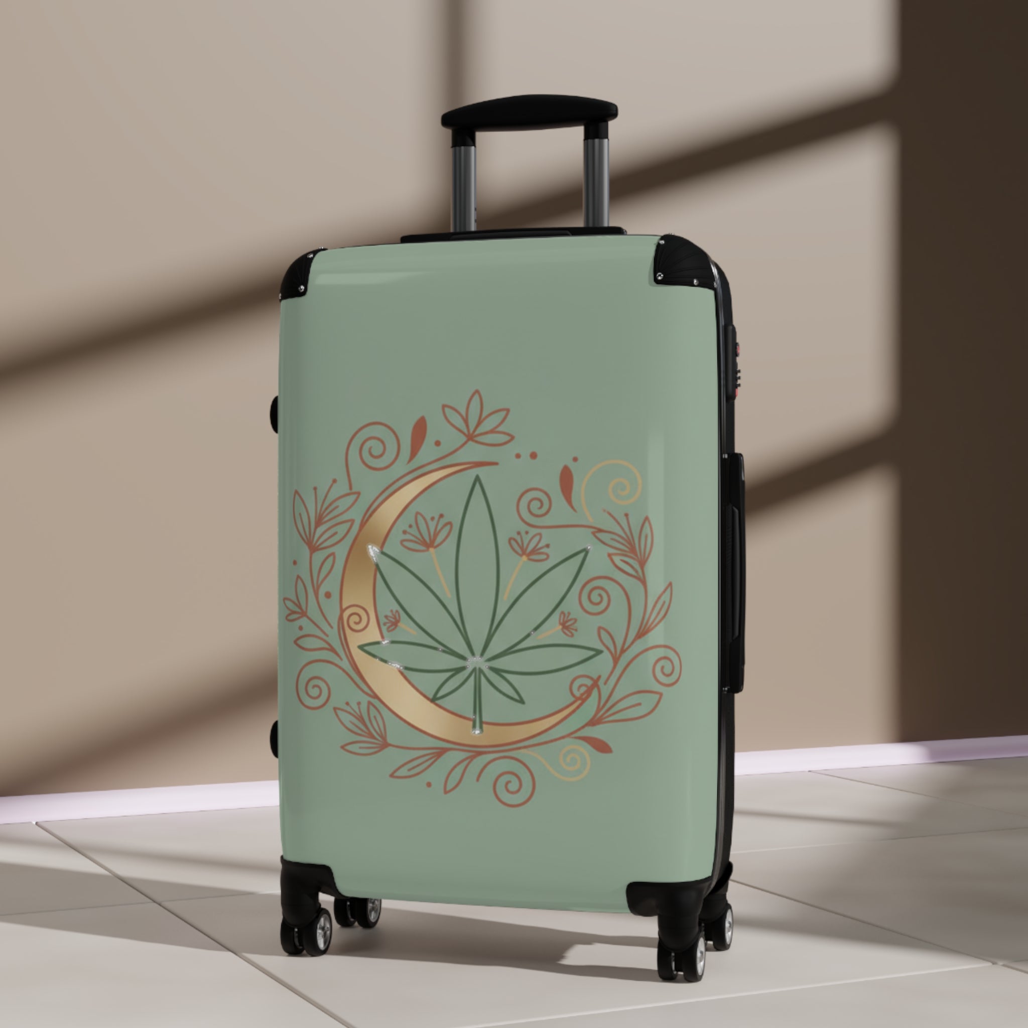 Moon & Leaf Carry-On Suitcase — Botanical Crescent Travel Luggage