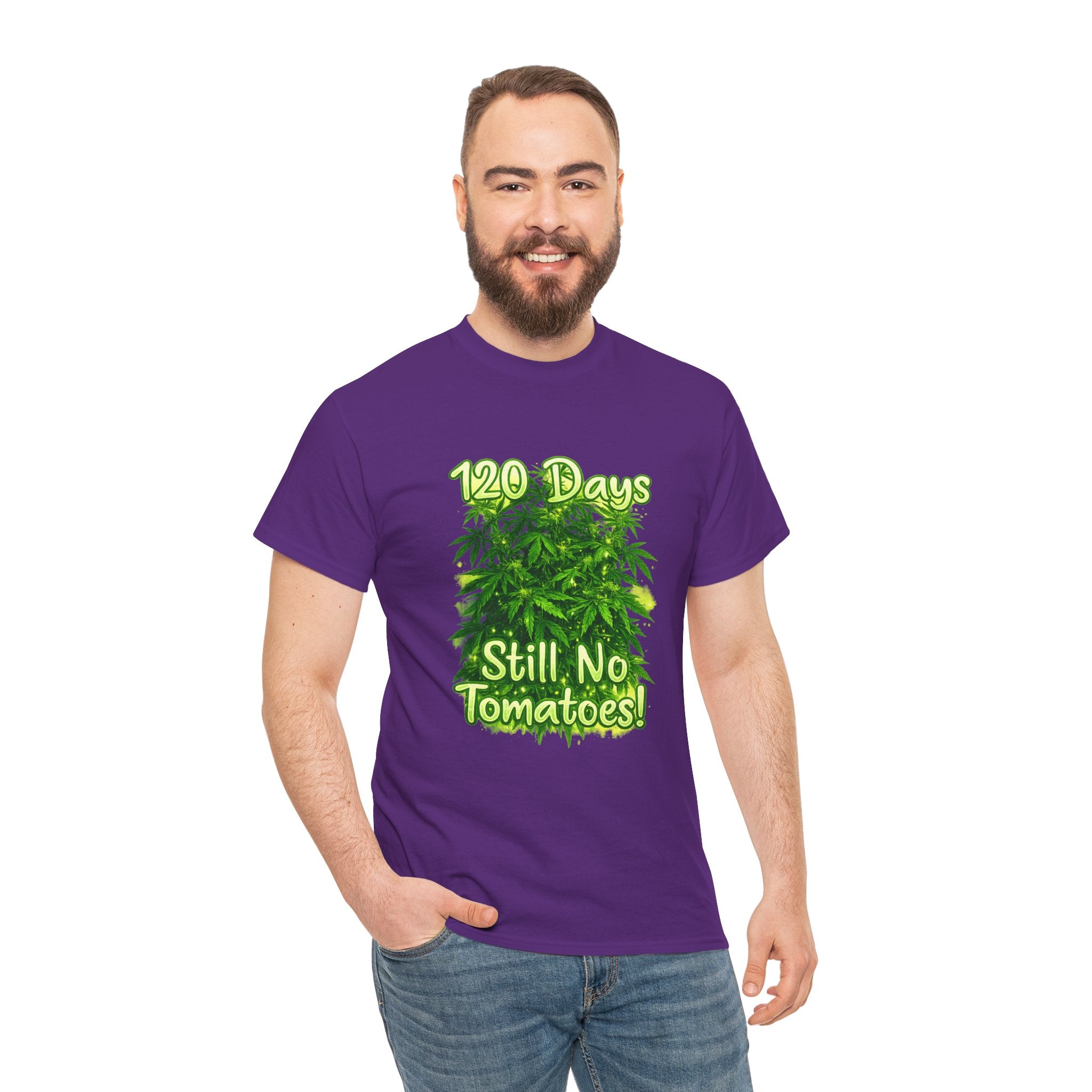 T-Shirt — "120 Days Still No Tomatoes" Garden Humor Tee