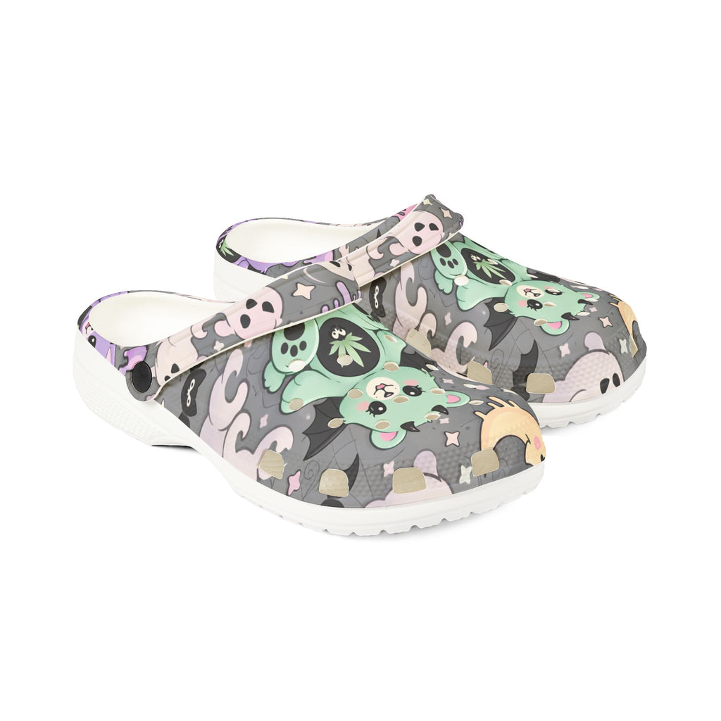 Cute Green Bear Cannabis Print Clogs - EVA Foam Slip-On Shoes