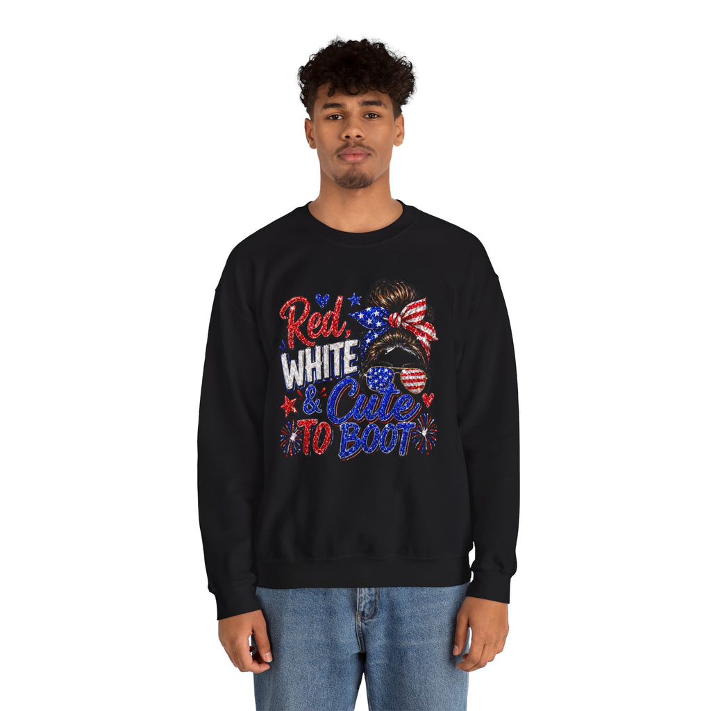 Crewneck Sweatshirt - "Red, White & Cute to Boot" Patriotic Women’s Graphic
