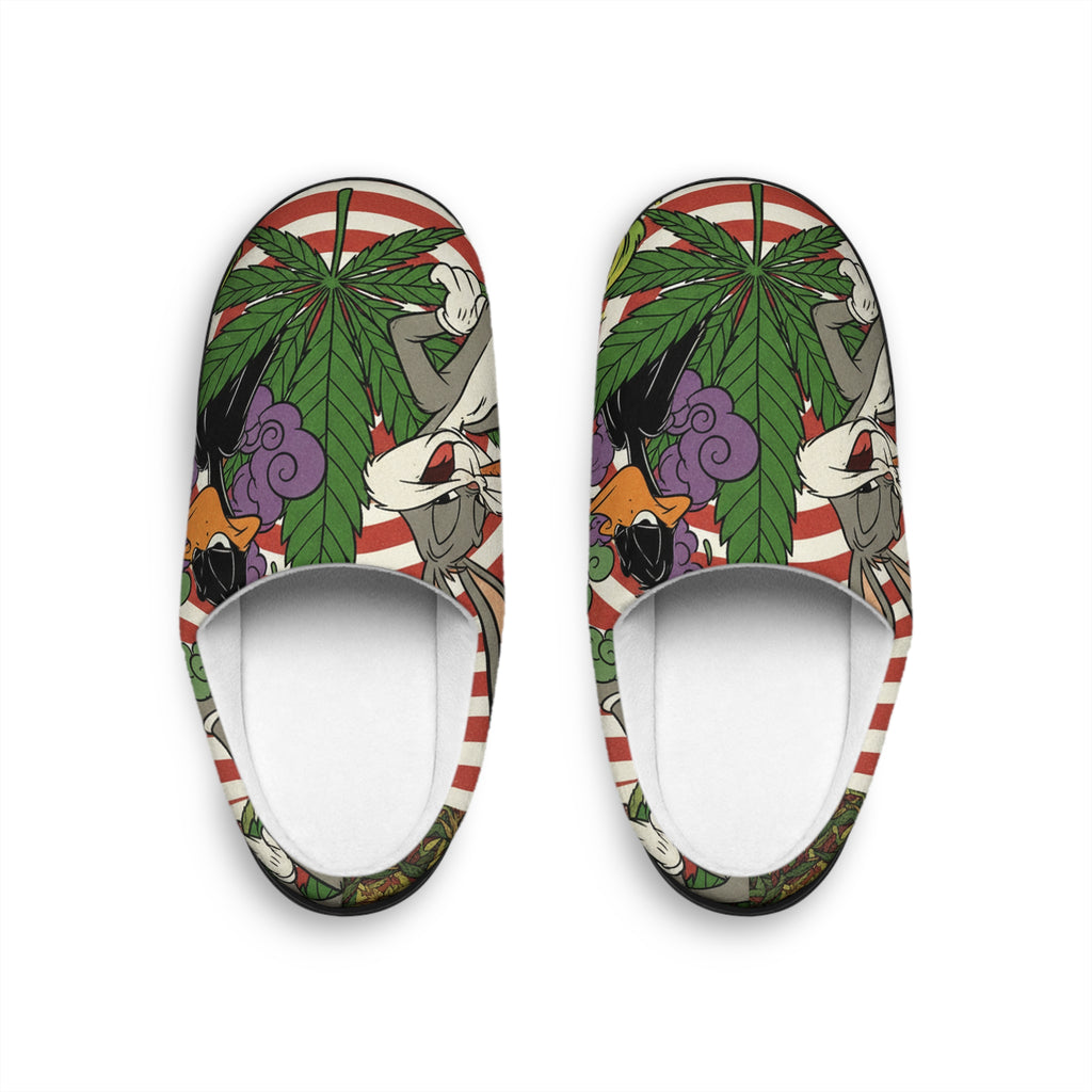 Women’s Indoor Slippers — Cartoon Weed Bunny Pattern