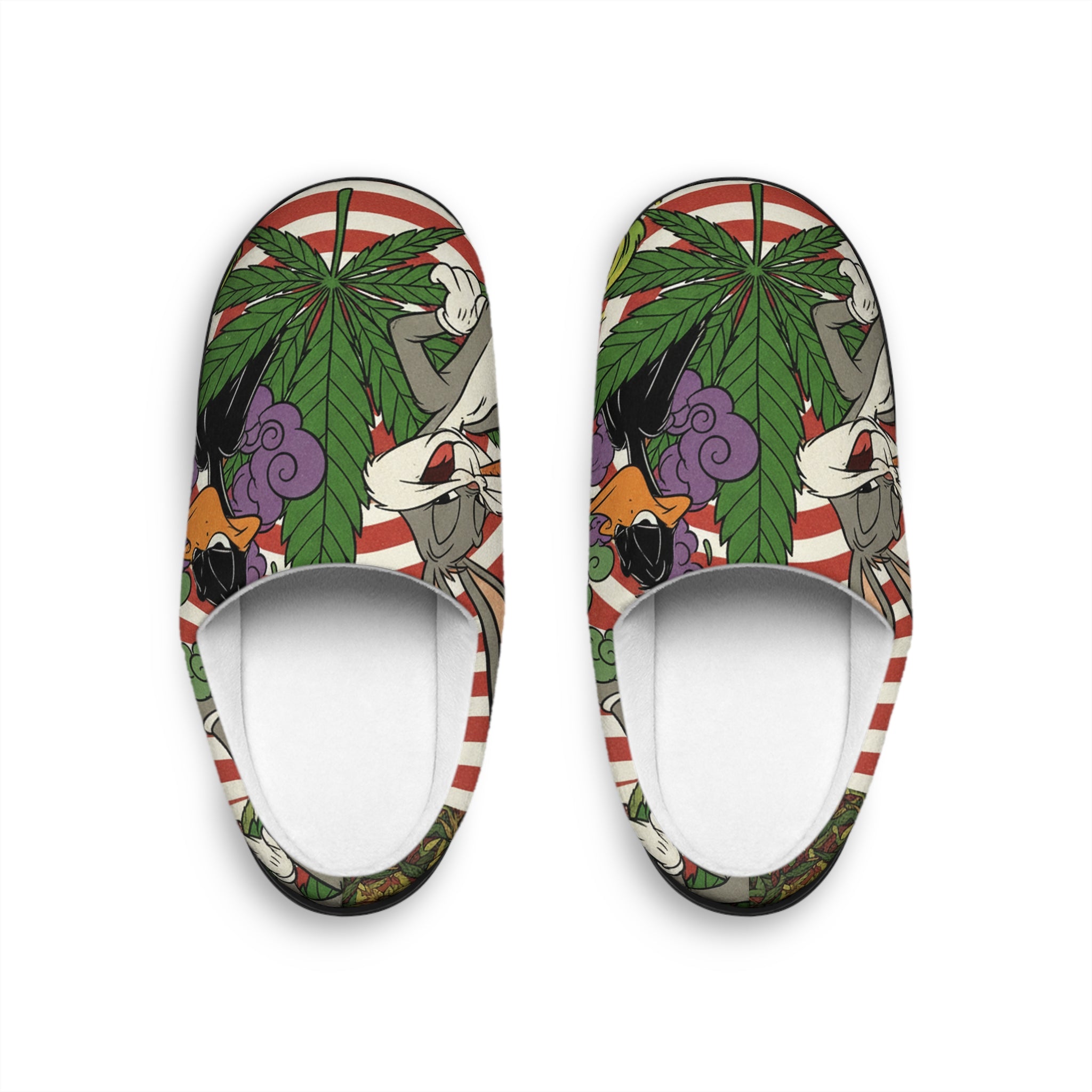 Women’s Indoor Slippers — Cartoon Weed Bunny Pattern