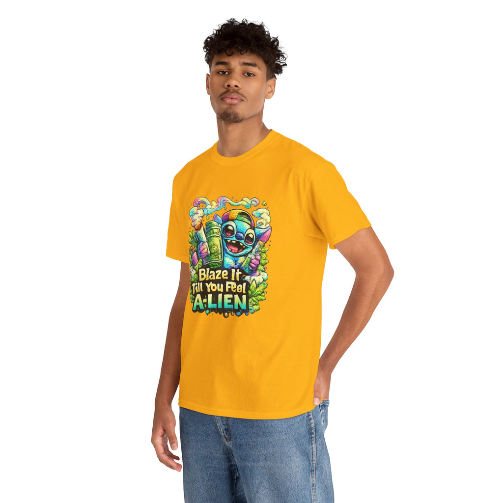 Alien Mushroom Graphic Tee - "Blaze It Till You’re A-LIEN" Psychedelic Cartoon Shirt