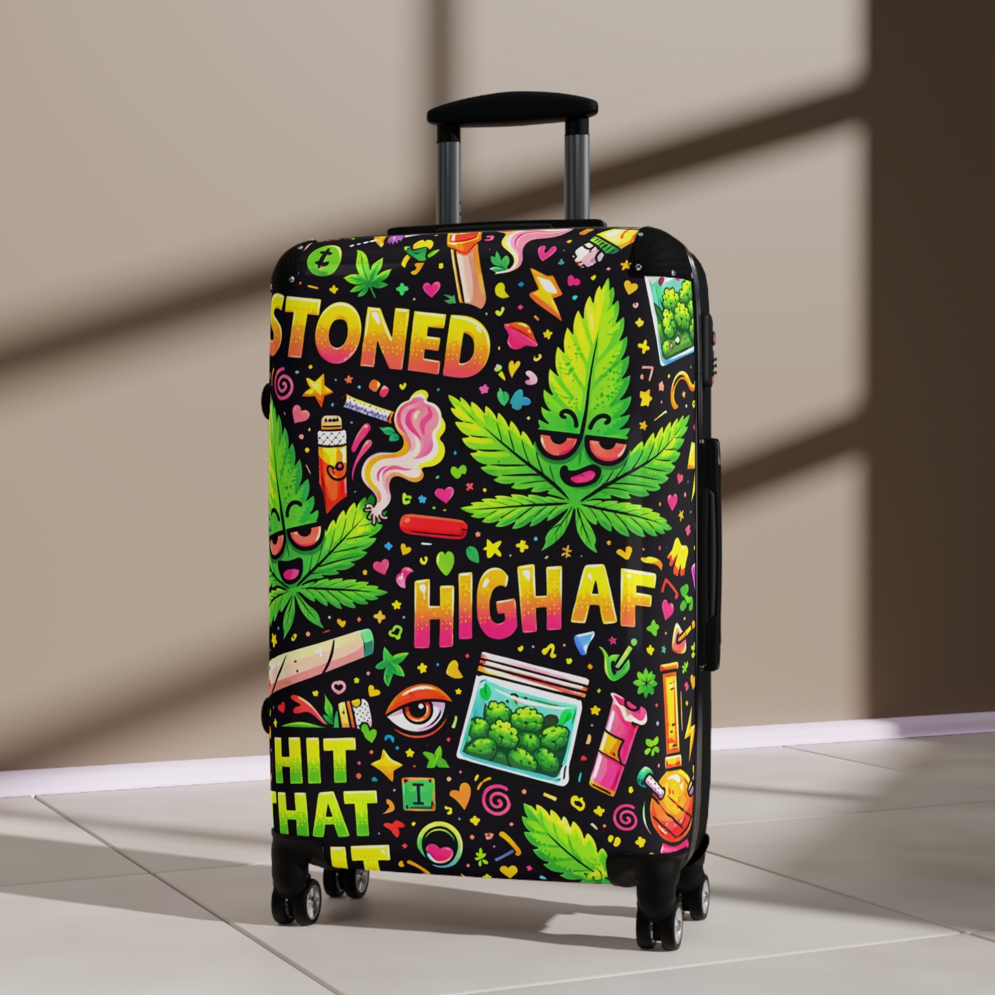 High AF Stoned Travel Suitcase – Colorful Cannabis Luggage Cover