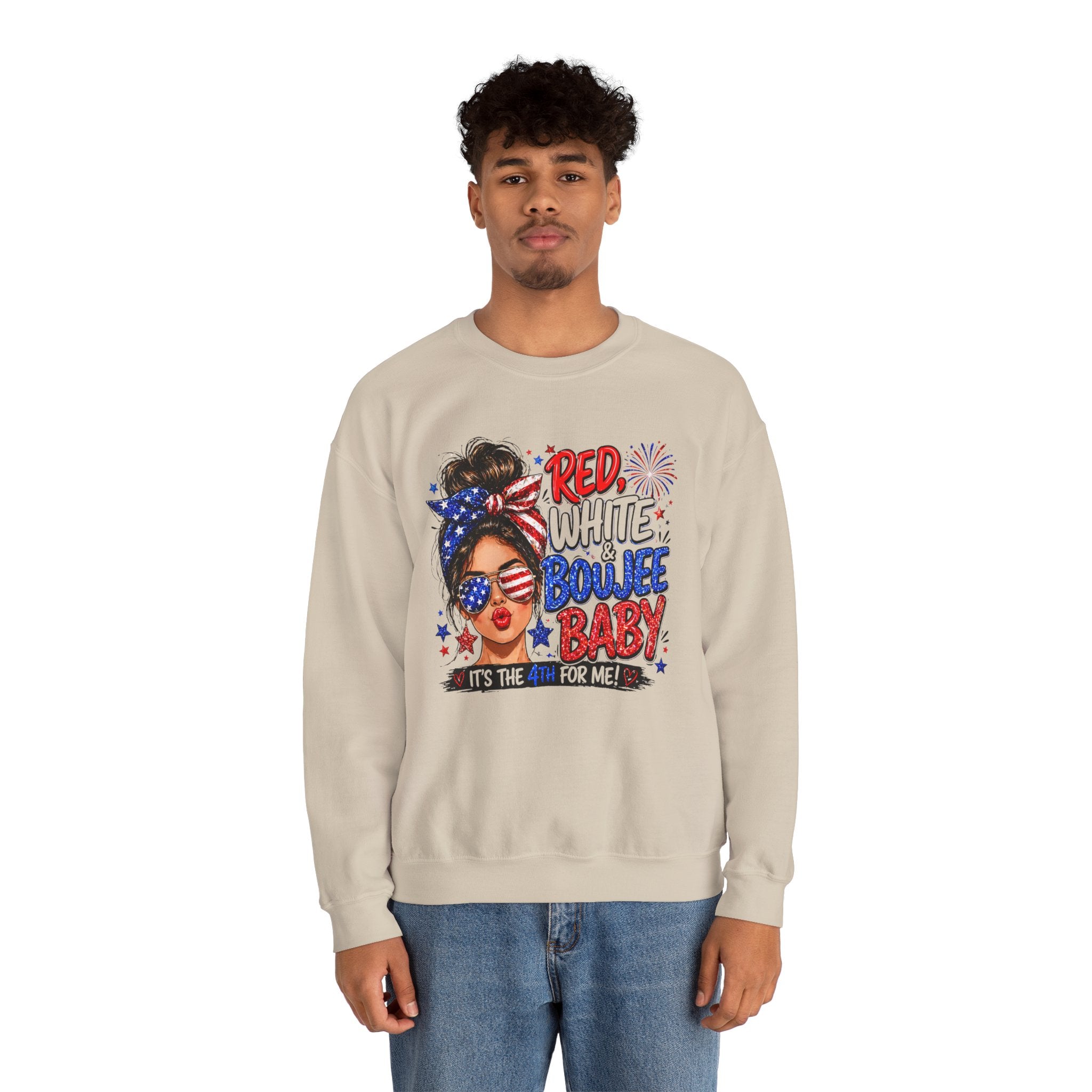 Crewneck Sweatshirt — "Red White Boujee Baby" Patriotic Women's 4th of July Graphic