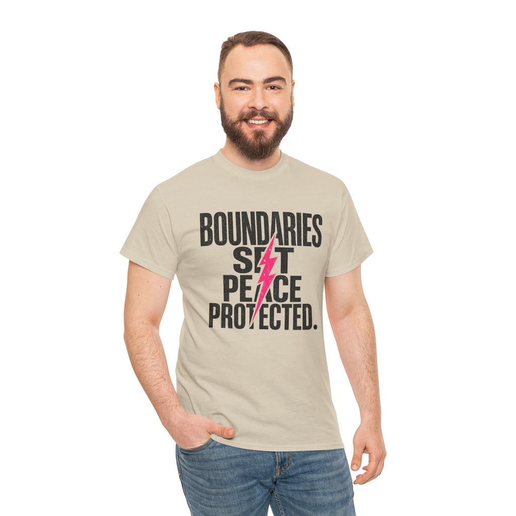 Boundaries Set, Peace Protected T-Shirt — Empowerment Tee with Lightning Bolt