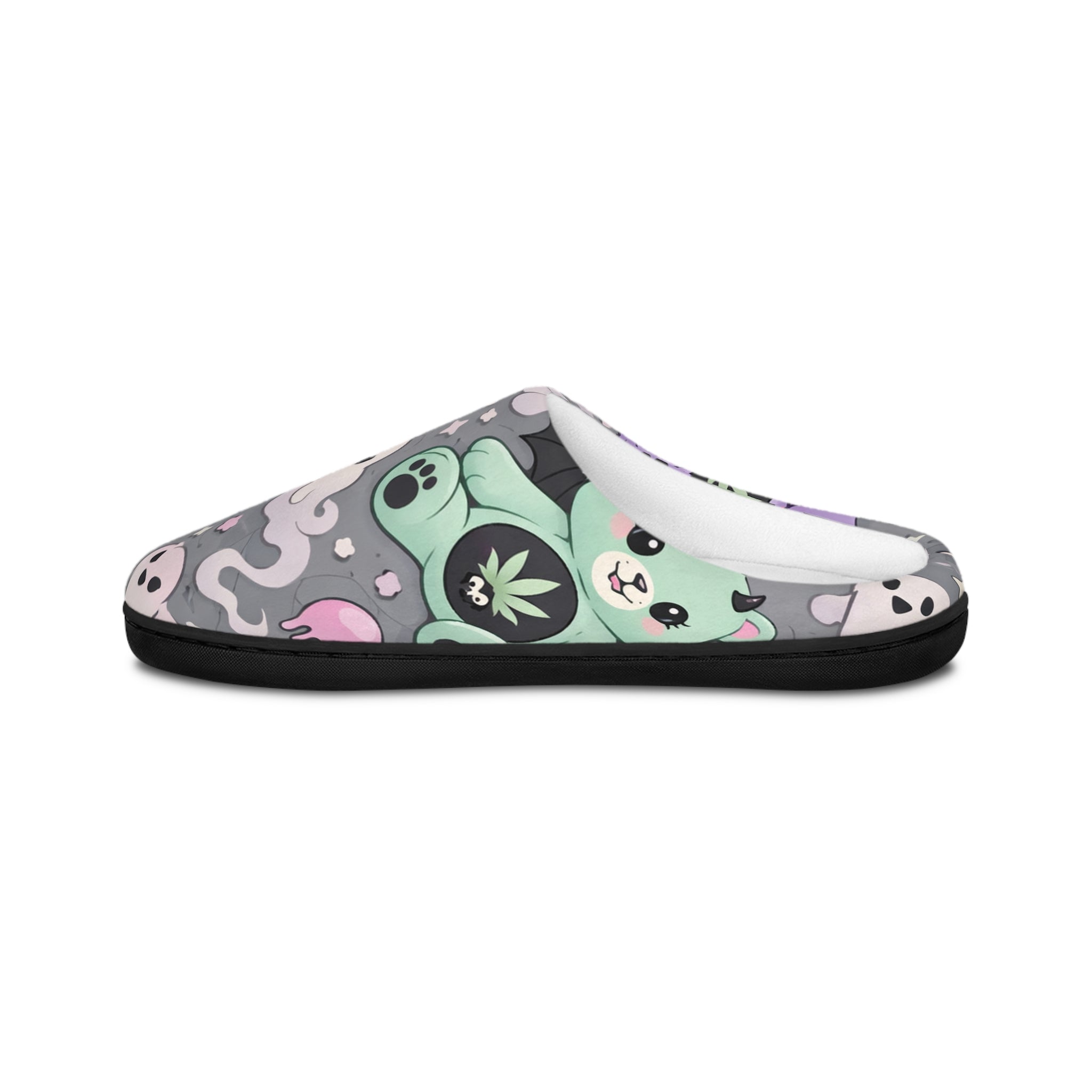Ghostly Night Women's Indoor Slippers — Cute Pastel Halloween Ghosts & Moon Pattern