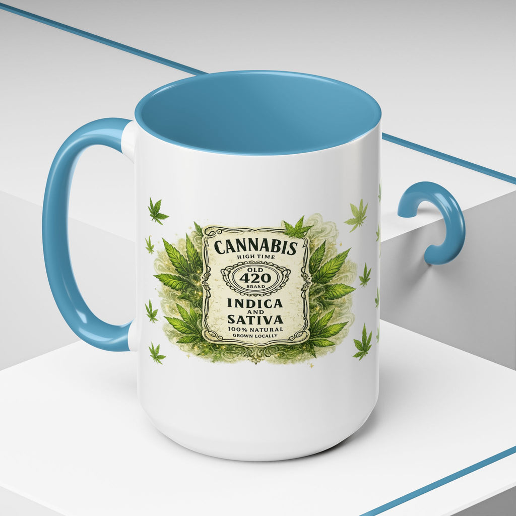 Cannabis 420 Accent Coffee Mug — Indica & Sativa Leaf Pattern (11/15oz)