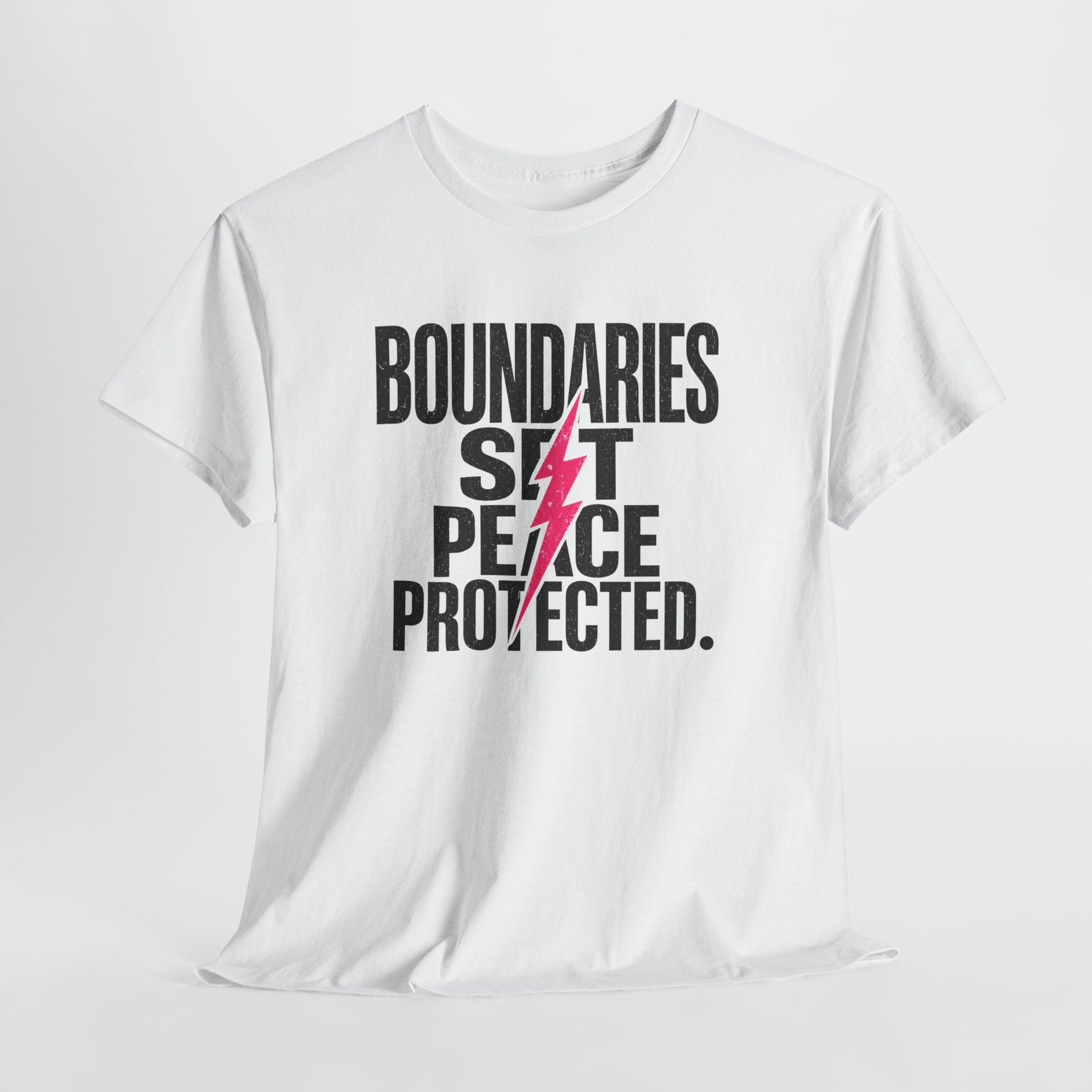 Boundaries Set, Peace Protected T-Shirt — Empowerment Tee with Lightning Bolt