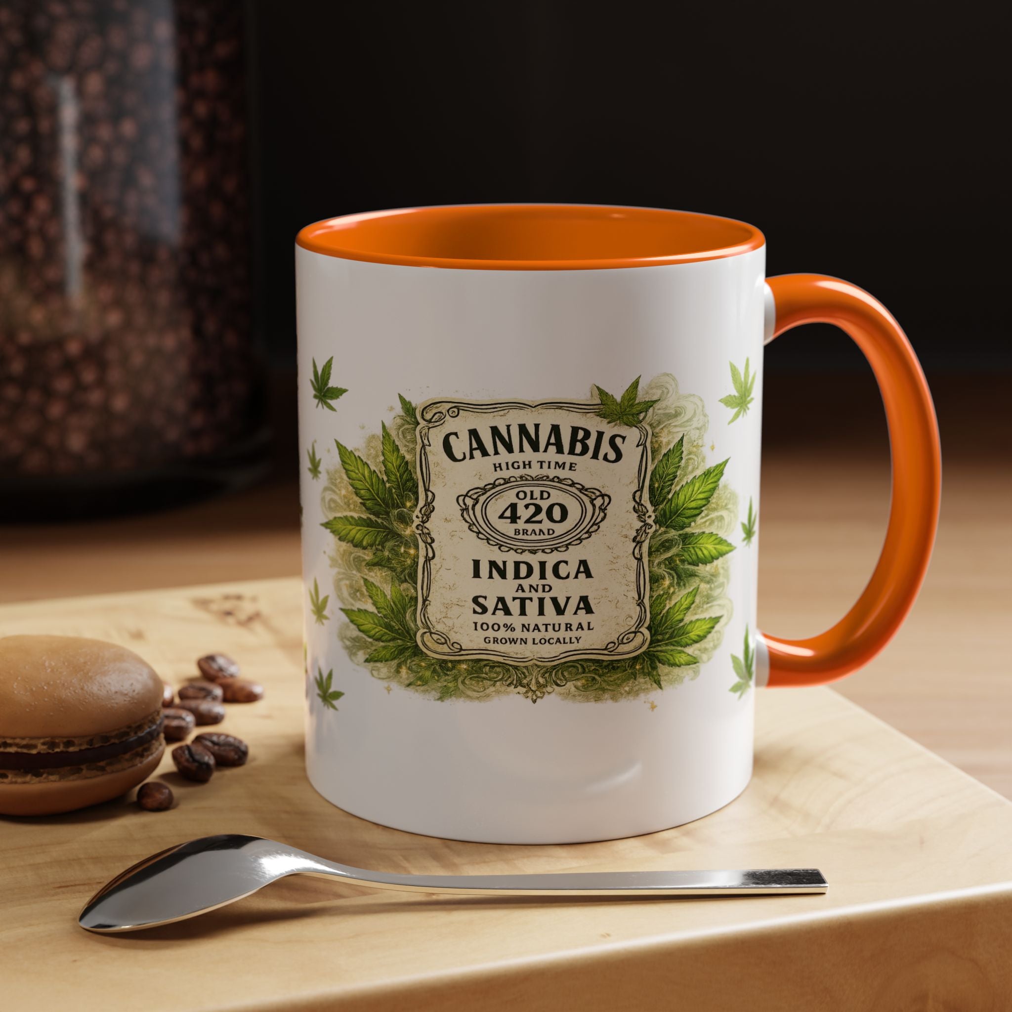 Cannabis 420 Accent Coffee Mug — Indica & Sativa Leaf Pattern (11/15oz)