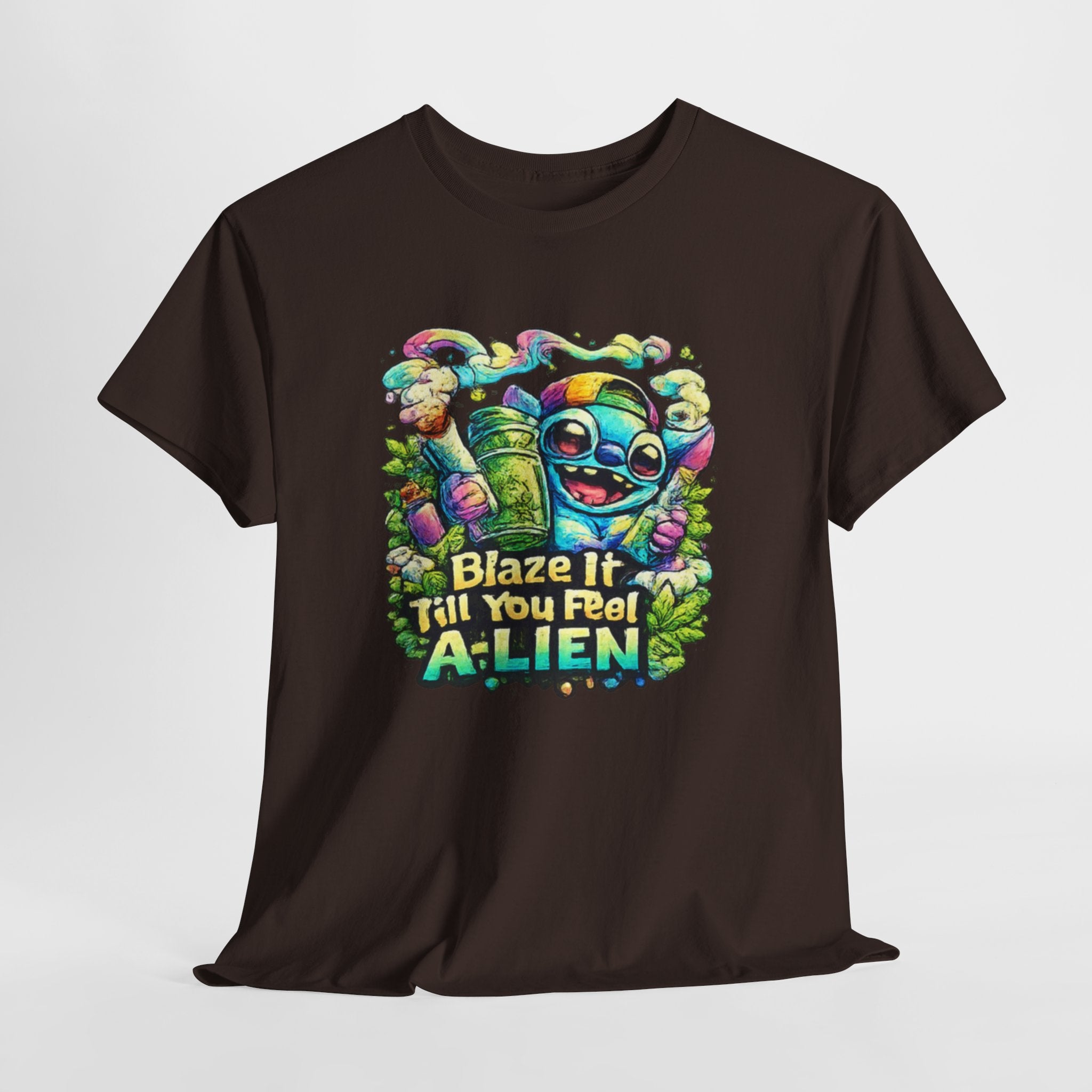 Alien Mushroom Graphic Tee - "Blaze It Till You’re A-LIEN" Psychedelic Cartoon Shirt