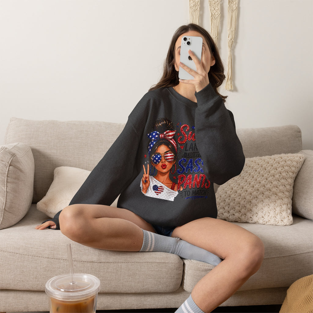 Patriotic 'Sweet Land of Liberty, Sassy Pants to Match' Crewneck Sweatshirt