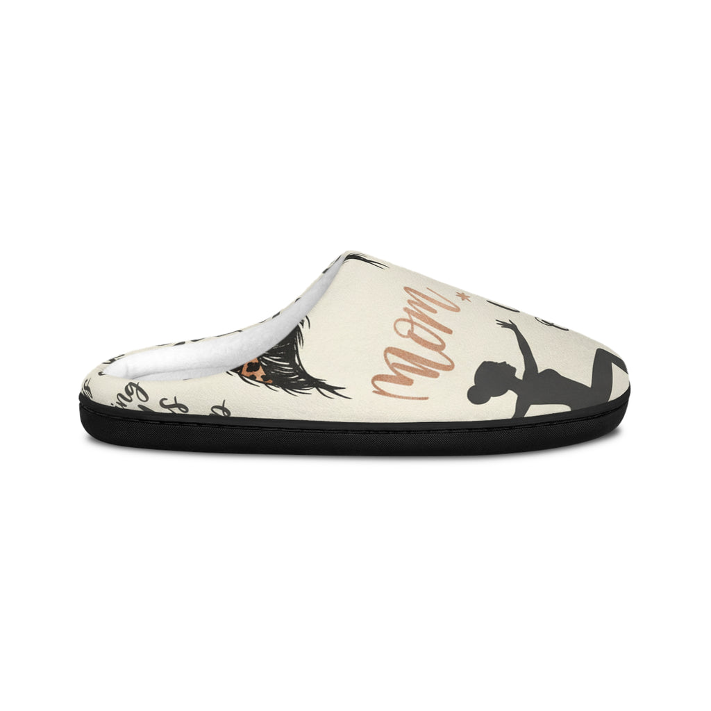 Women's Cozy 'Mom' Patterned Indoor Slippers – Leopard Bow & Wine Glass Design