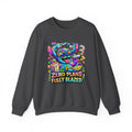 Crewneck Sweatshirt — "Zero Plans Fully Blazed" Colorful Stoner Cartoon Graphic
