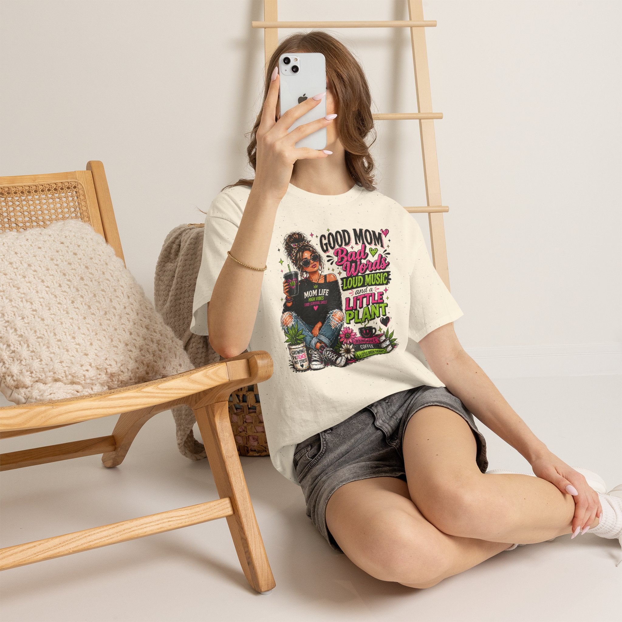 T-Shirt — “Good Mom, Bad Words, Loud Music & A Little Plant” Graphic Tee