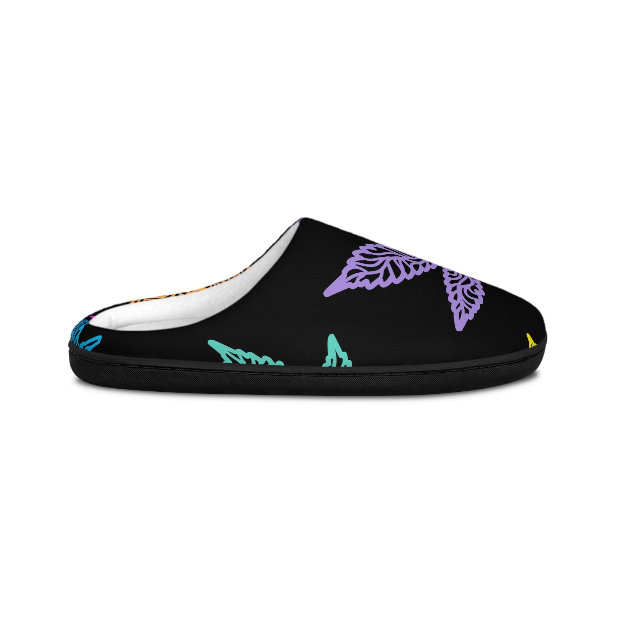 Floral Leaf Pattern Women's Indoor Slippers — Cozy Black Pastel Slip-Ons