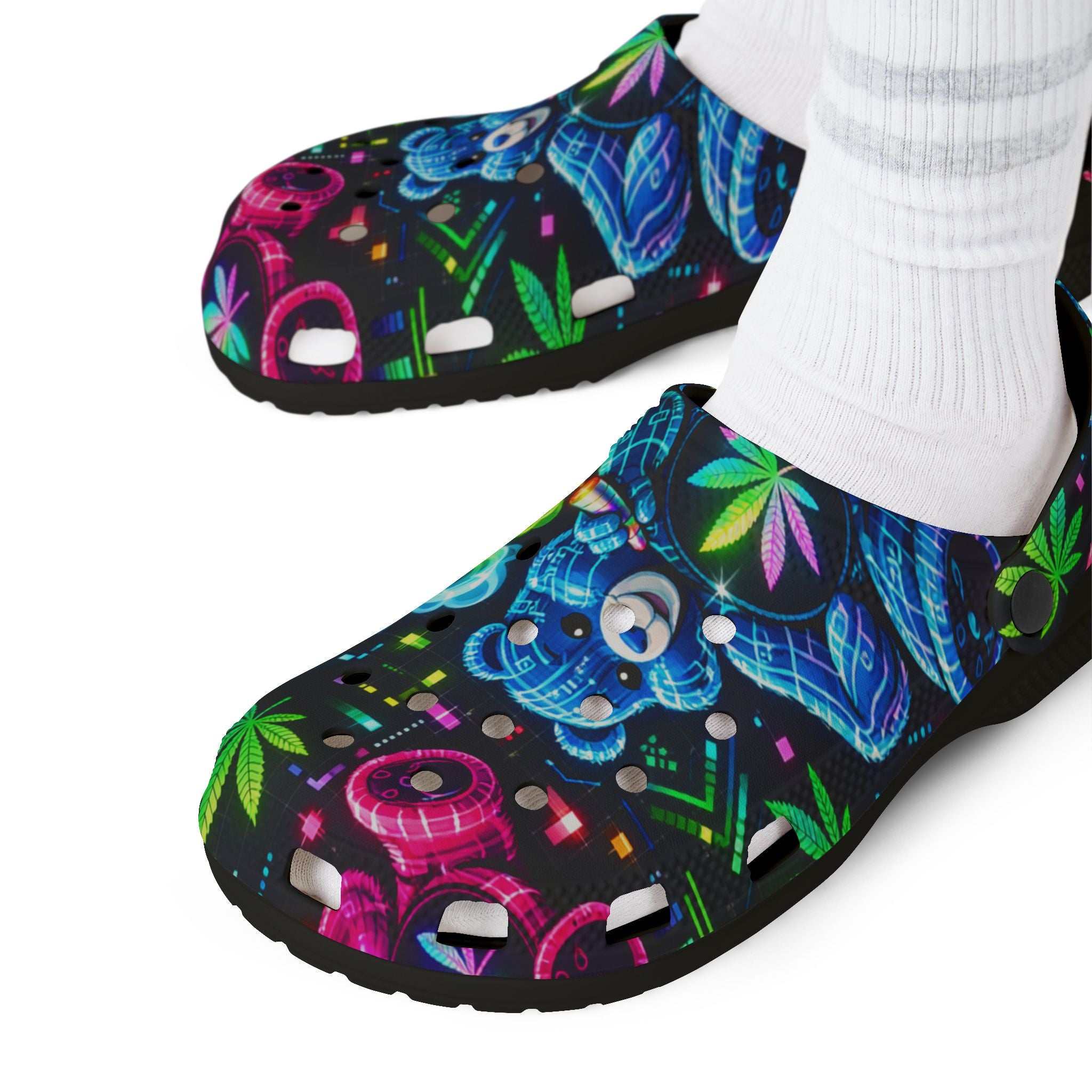Neon Floral Bear Clogs – Colorful EVA Foam Garden Shoes
