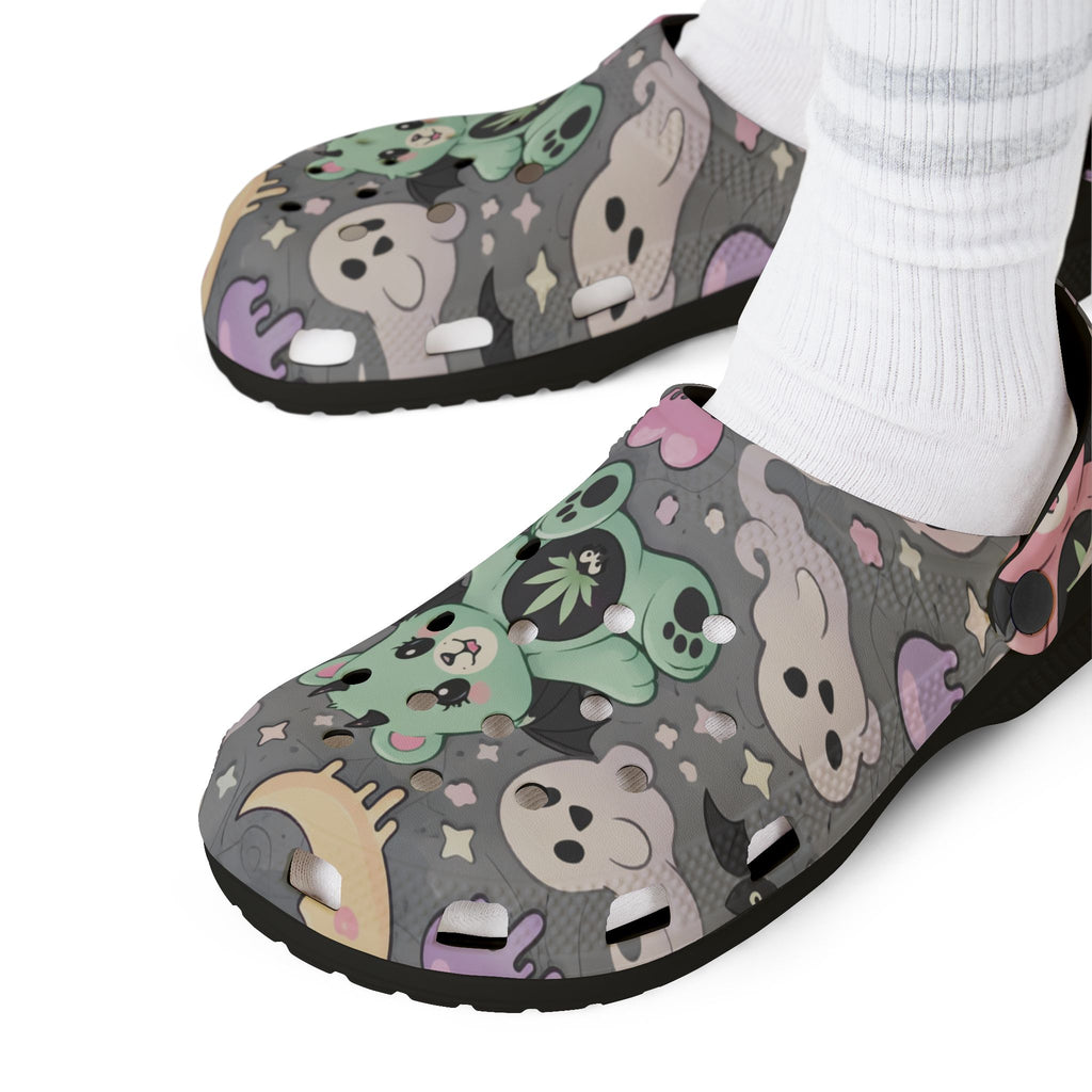 Cute Green Bear Cannabis Print Clogs - EVA Foam Slip-On Shoes