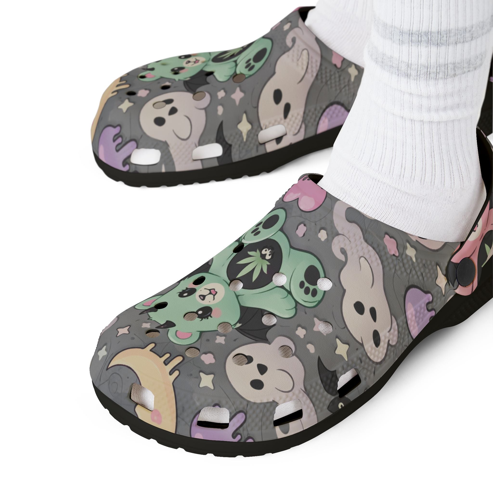 Cute Green Bear Cannabis Print Clogs - EVA Foam Slip-On Shoes