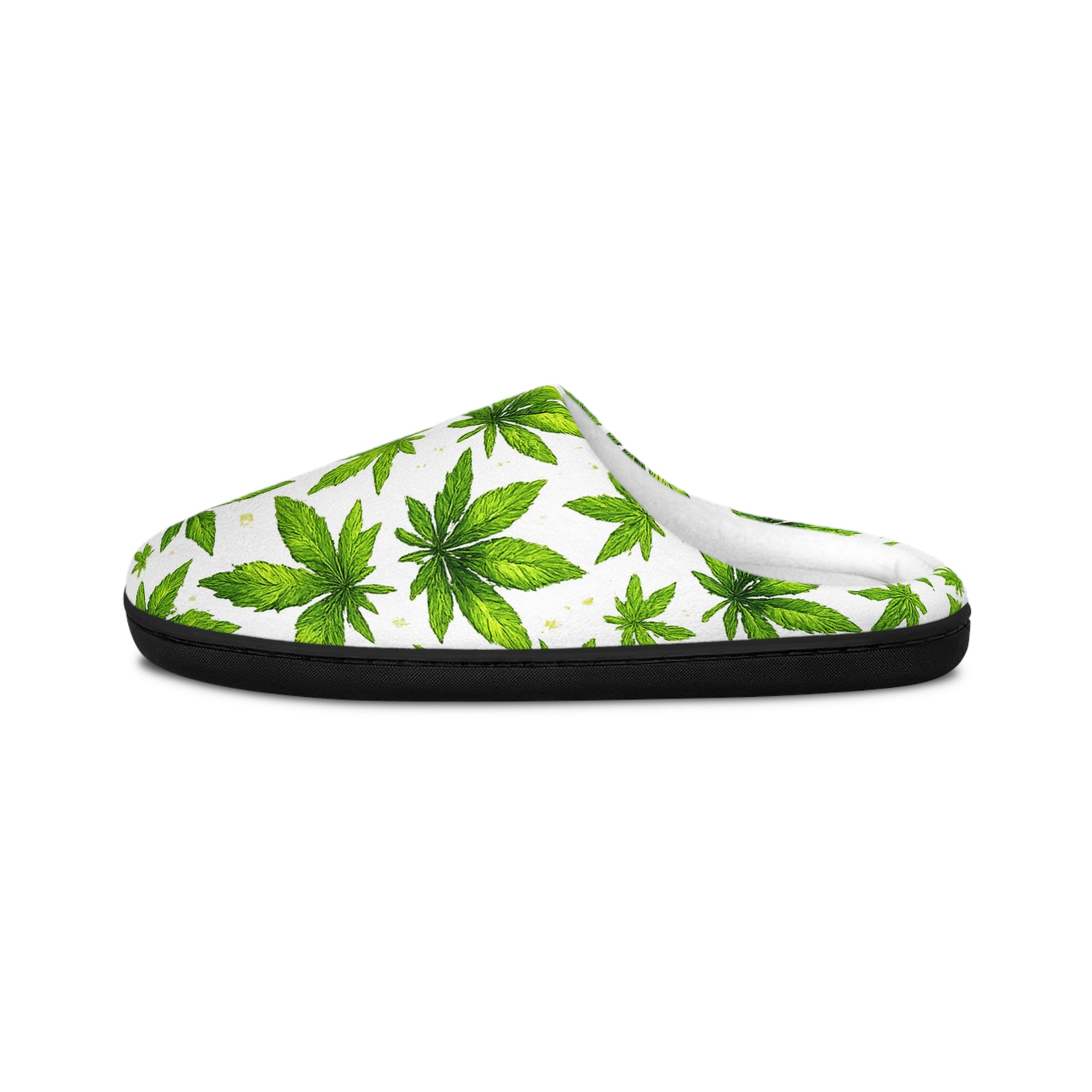 Women's Indoor Slippers — Green Watercolor Cannabis Leaf Pattern Cozy House Shoes