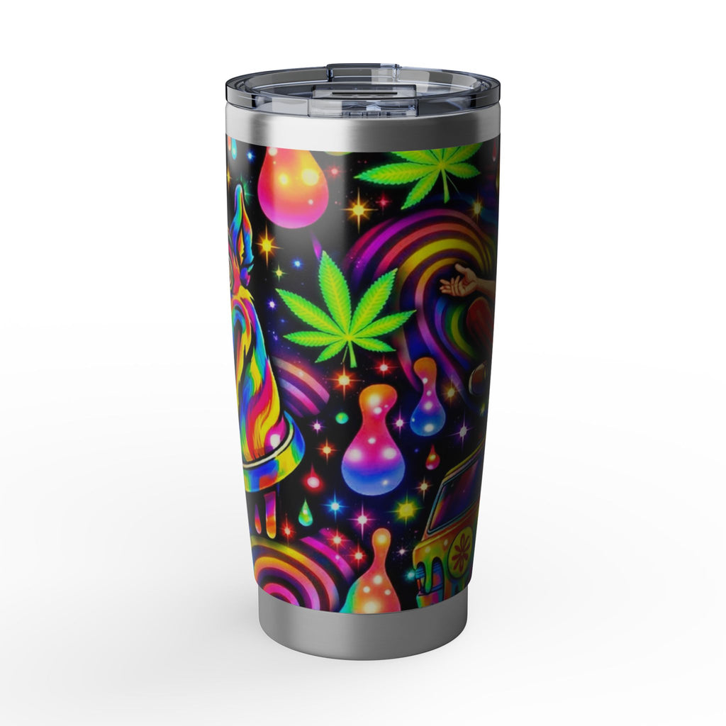 Psychedelic Hippie Tumbler — 20oz Vagabond Travel Mug with Tie-Dye & Cannabis Art
