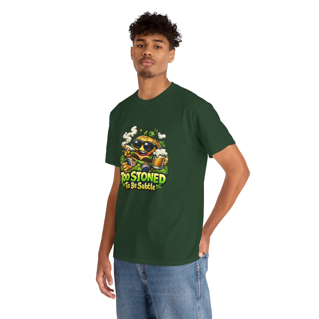 Too Stoned To Be Subtle Tee - Funny Retro Cartoon Burger Cannabis T-Shirt
