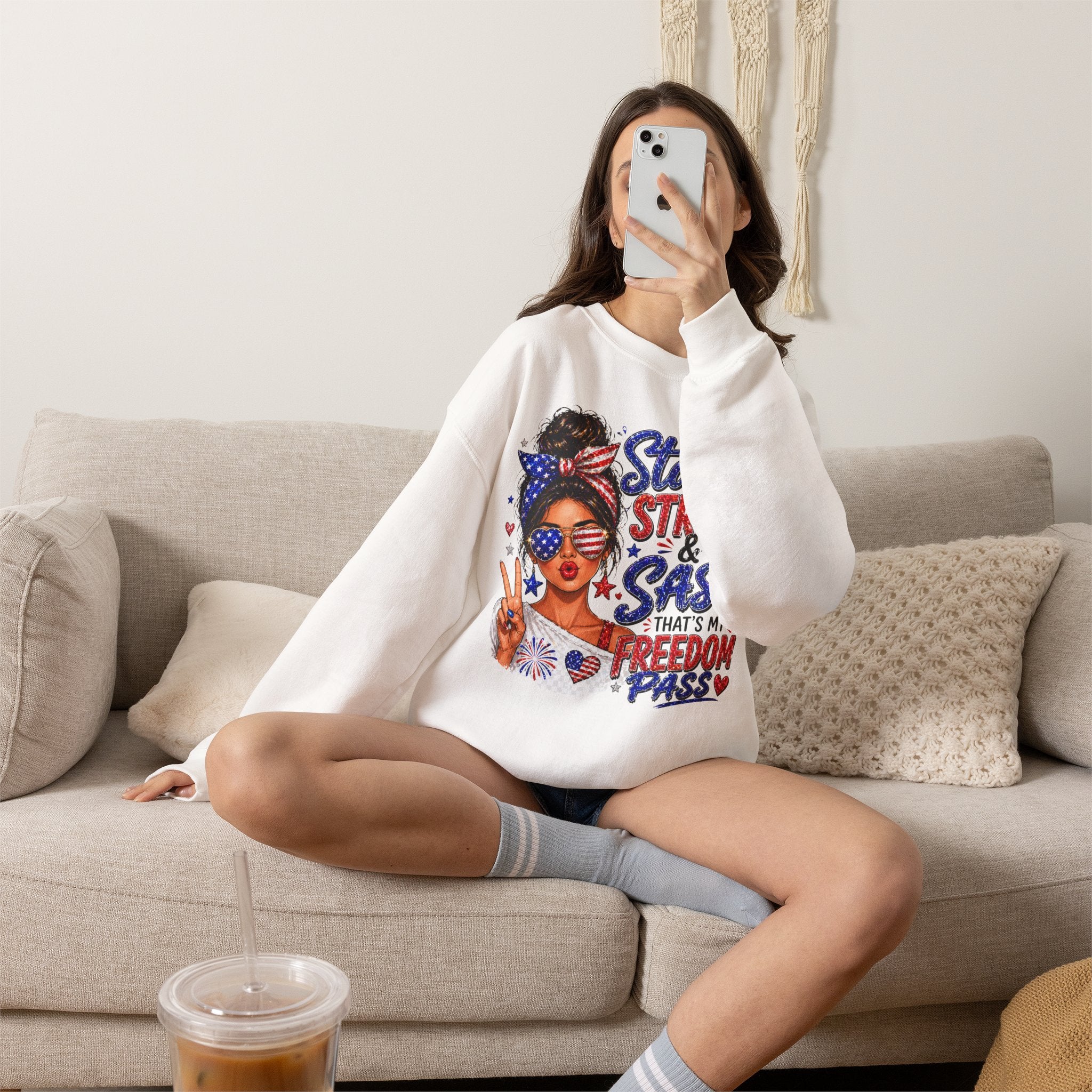 Patriotic 'Stars, Stripes & Sass' Crewneck Sweatshirt – 4th of July Freedom Pass Graphic