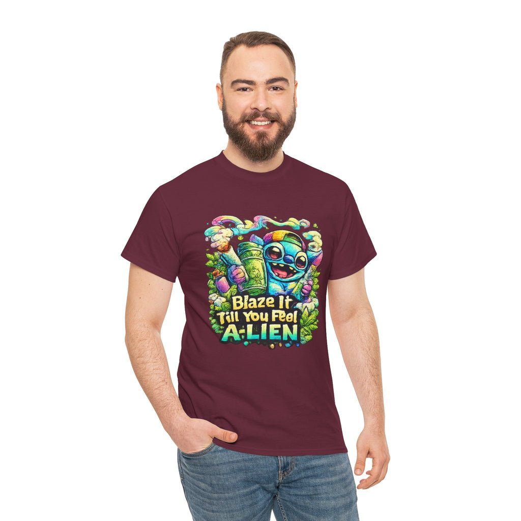 Alien Mushroom Graphic Tee - "Blaze It Till You’re A-LIEN" Psychedelic Cartoon Shirt