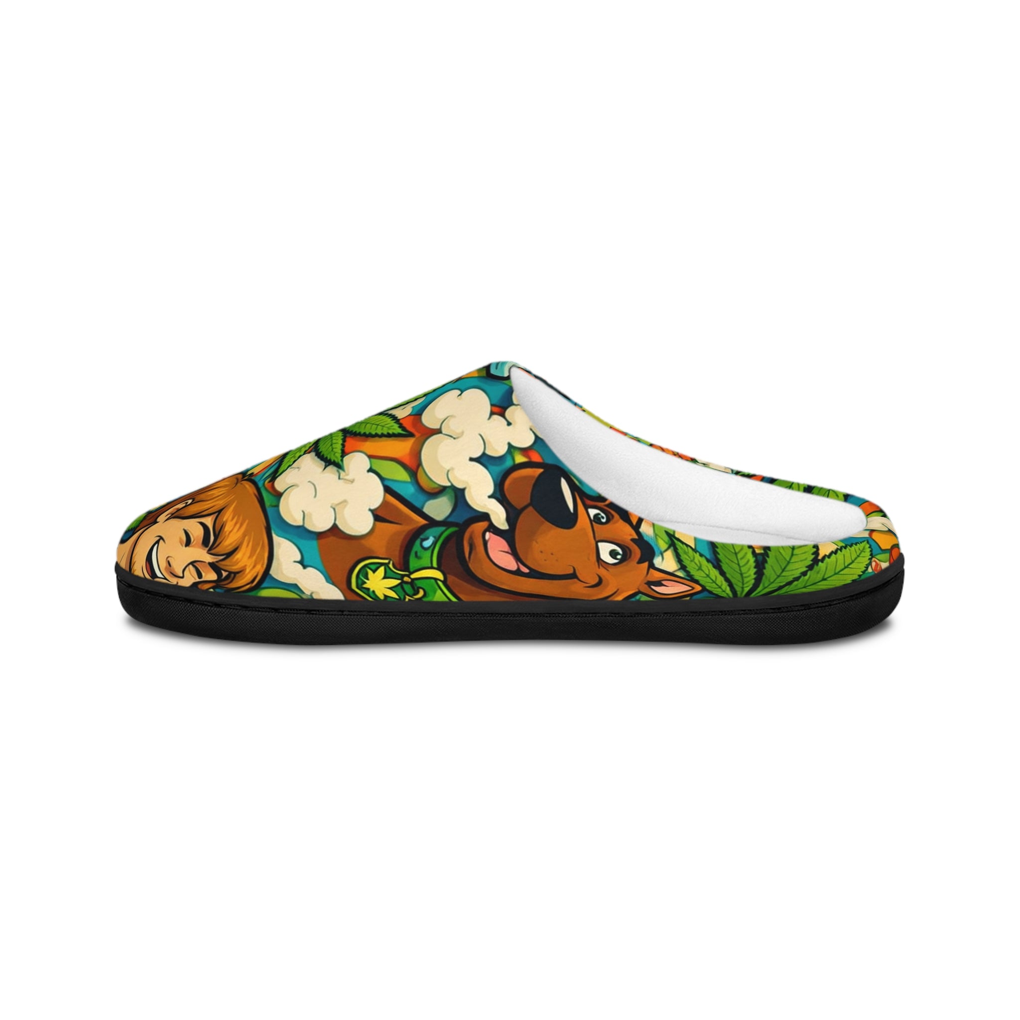 Psychedelic Floral Camper Indoor Slippers — Retro Hippie Van & Cannabis Leaf Print