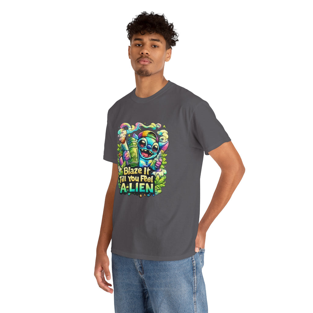 Alien Mushroom Graphic Tee - "Blaze It Till You’re A-LIEN" Psychedelic Cartoon Shirt
