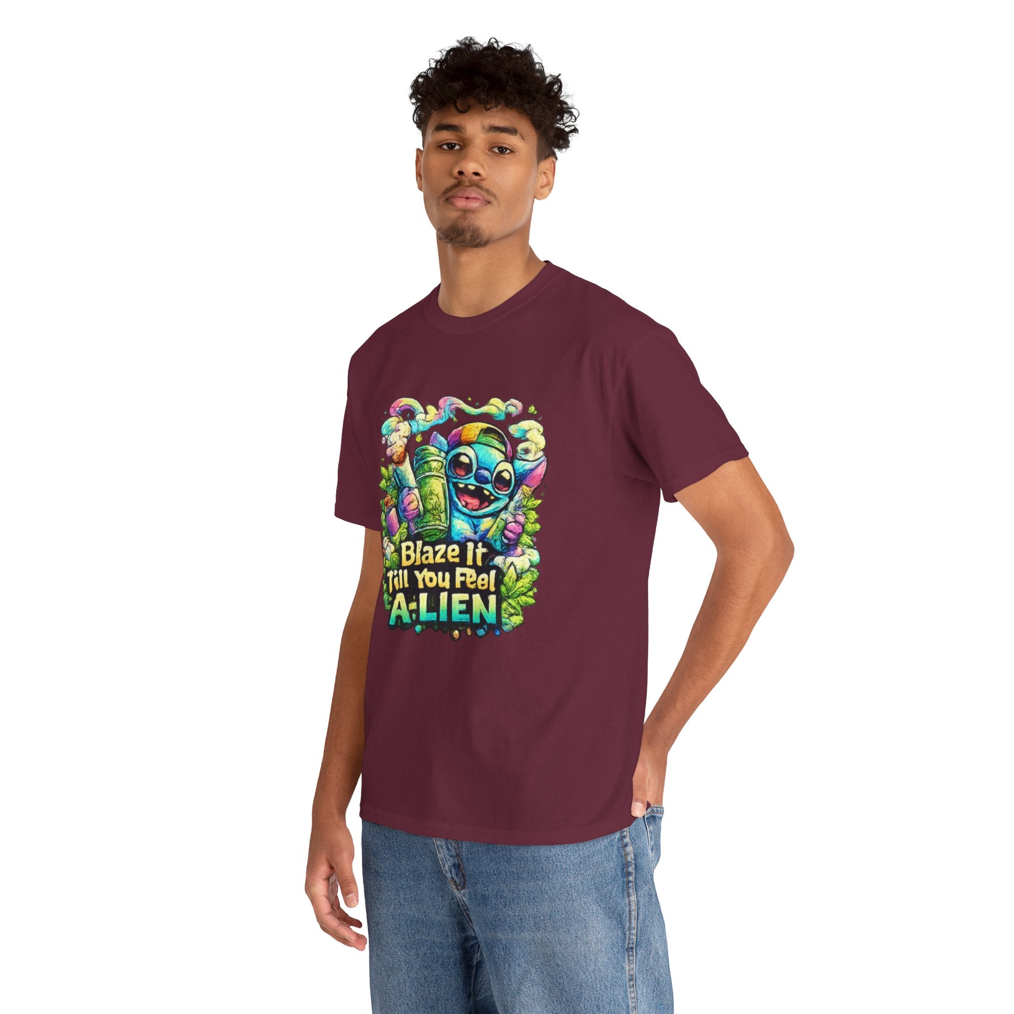 Alien Mushroom Graphic Tee - "Blaze It Till You’re A-LIEN" Psychedelic Cartoon Shirt