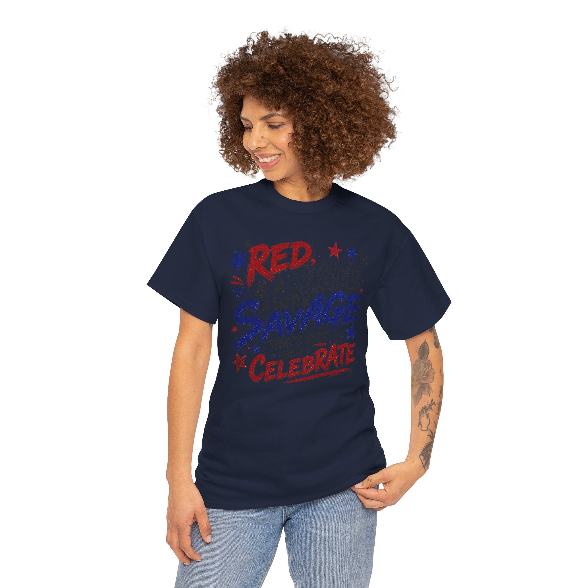 Patriotic Tee — “Red & White & a Little Savage” 4th of July Graphic Shirt