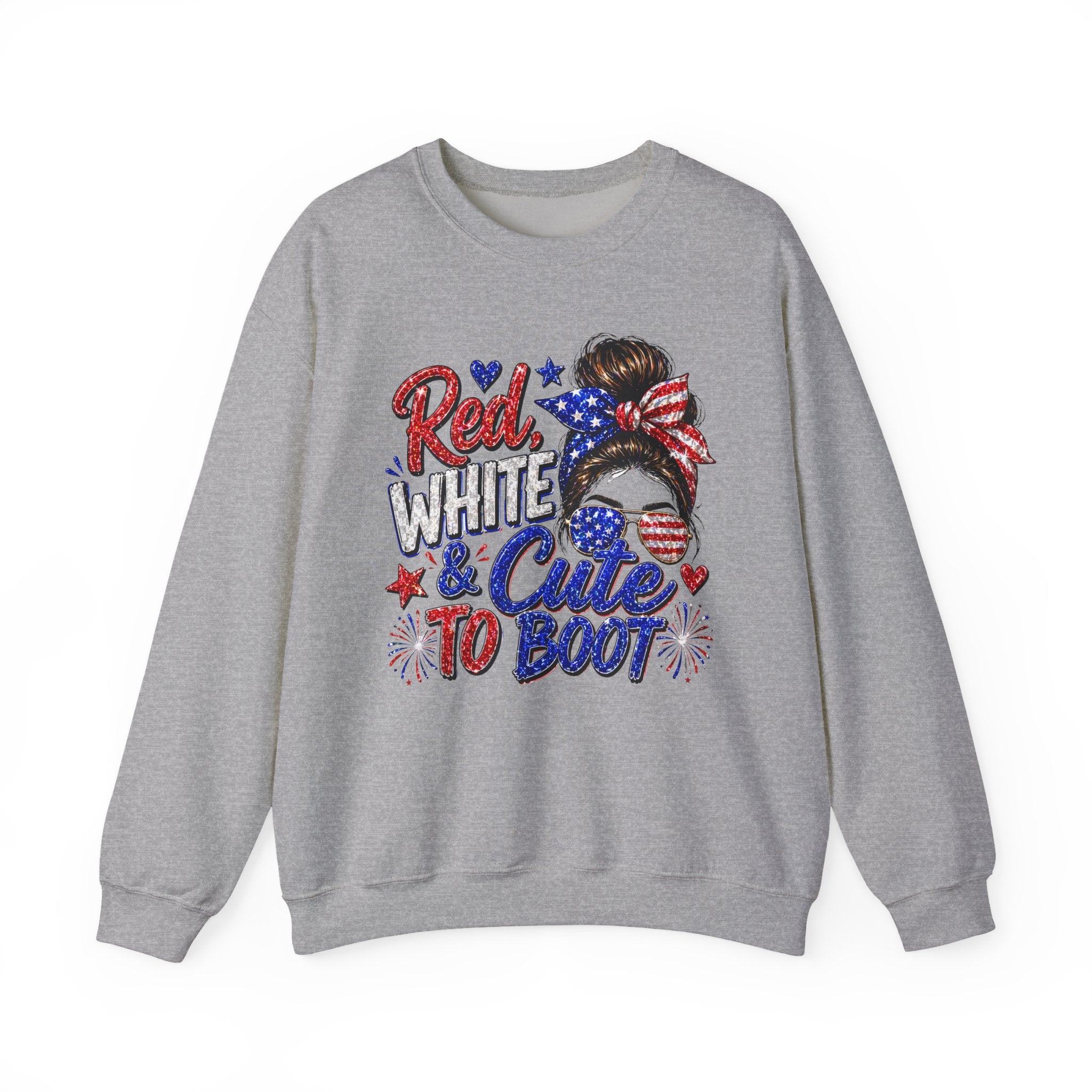 Crewneck Sweatshirt - "Red, White & Cute to Boot" Patriotic Women’s Graphic