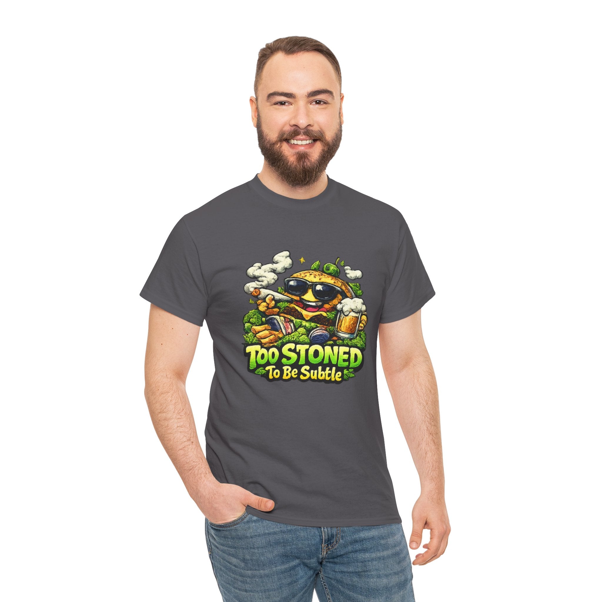 Too Stoned To Be Subtle Tee - Funny Retro Cartoon Burger Cannabis T-Shirt