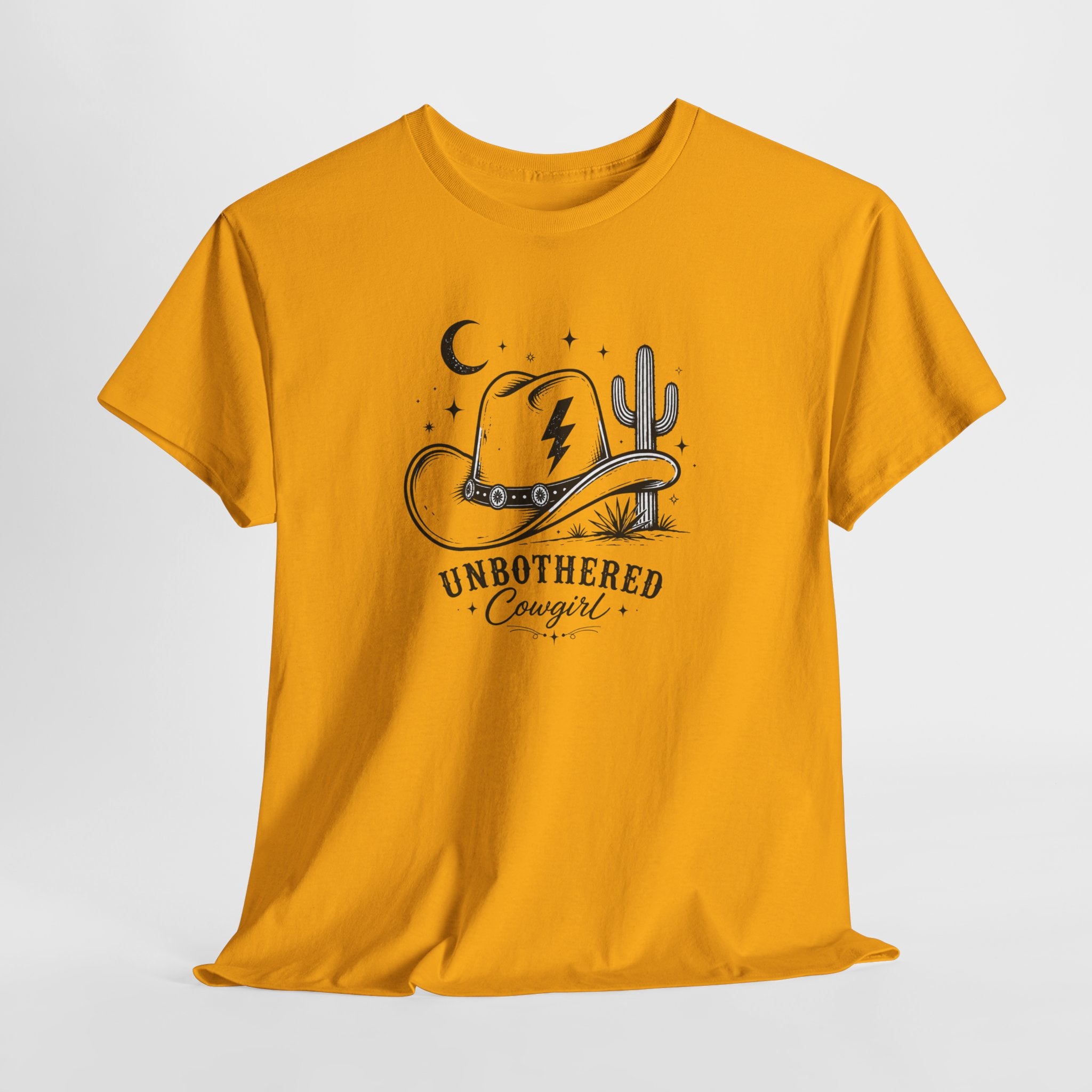 Unbothered Cowgirl Graphic Tee — Western Cowboy Hat & Cactus Design