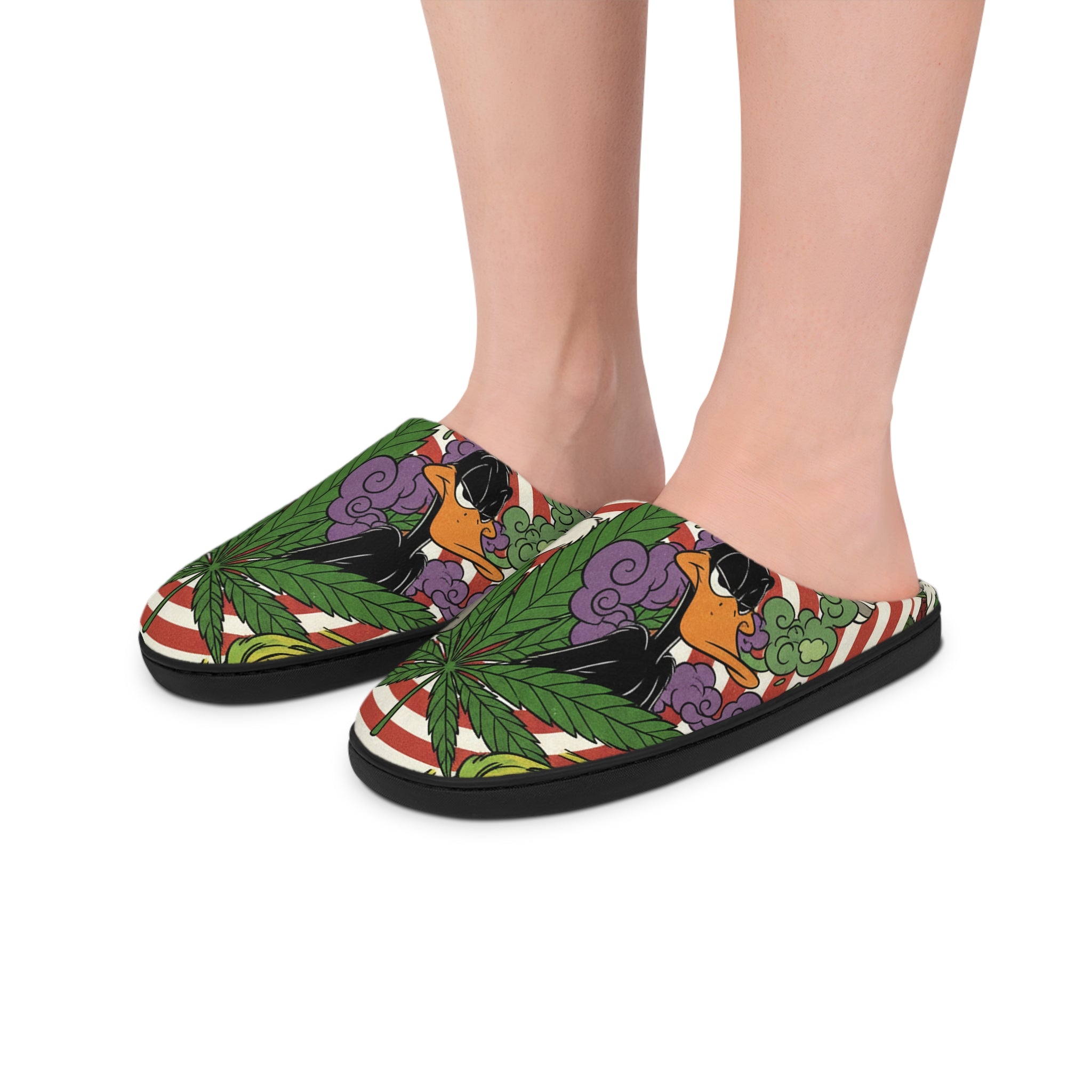 Women’s Indoor Slippers — Cartoon Weed Bunny Pattern