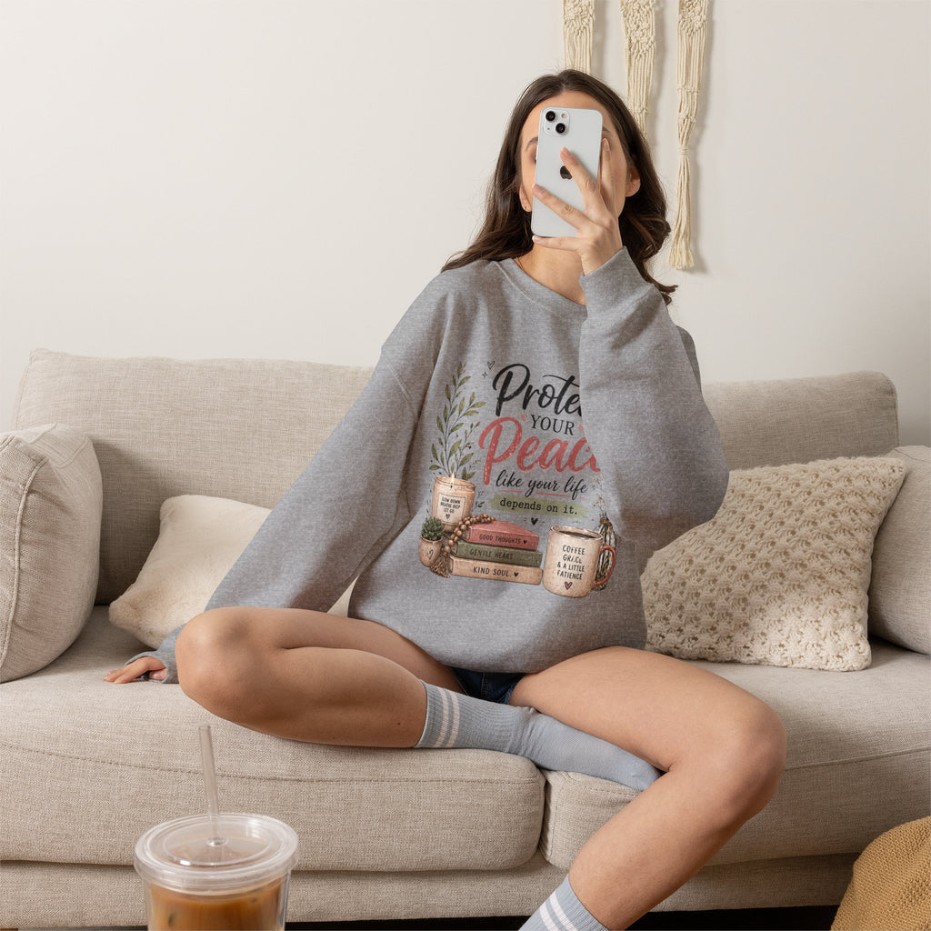 Protect Your Peace Crewneck Sweatshirt – Cozy Inspirational Quote Design