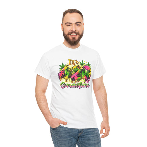 420 Somewhere T-Shirt — Retro Neon Cannabis Graphic Tee