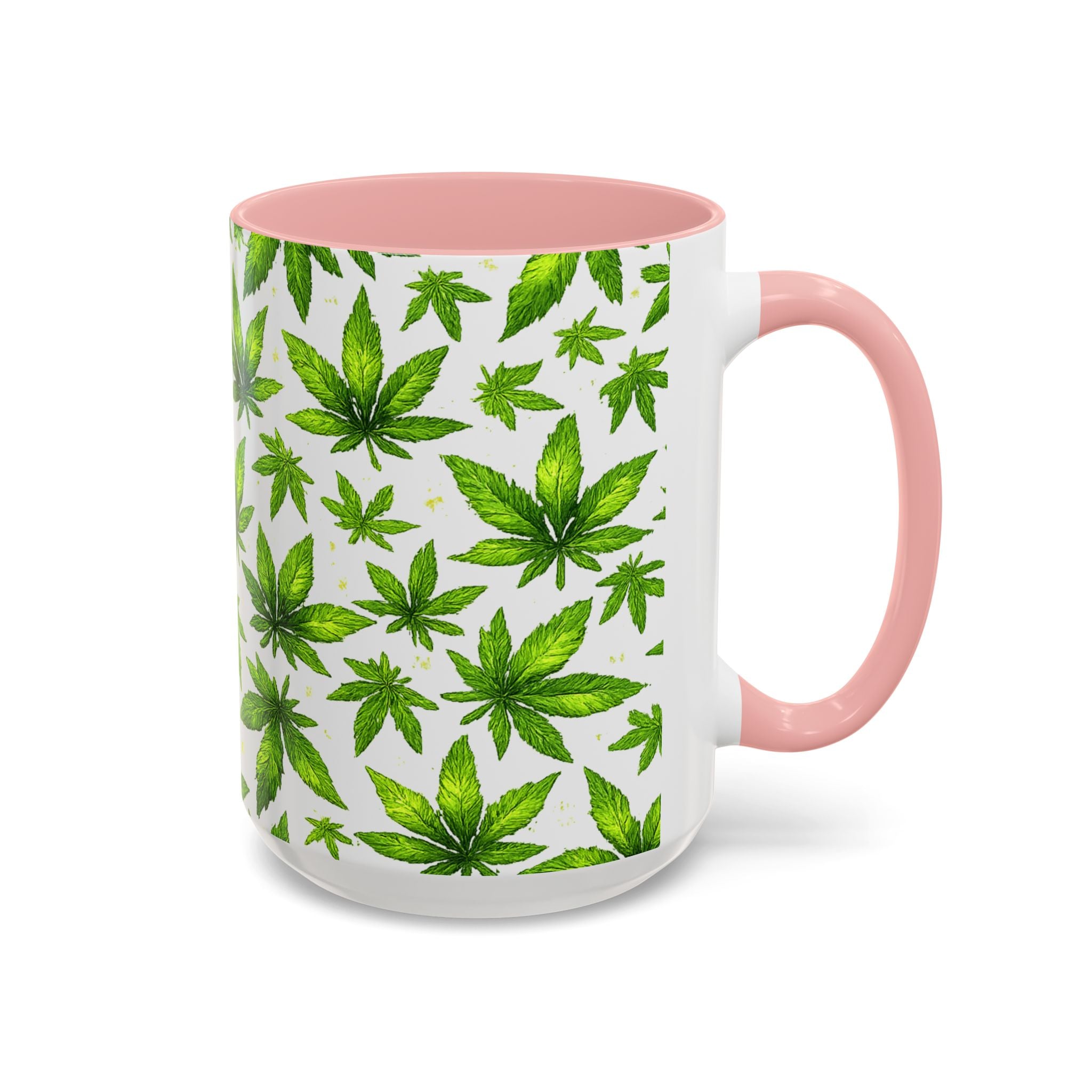Cannabis Leaf Pattern Accent Coffee Mug – 11/15oz Ceramic