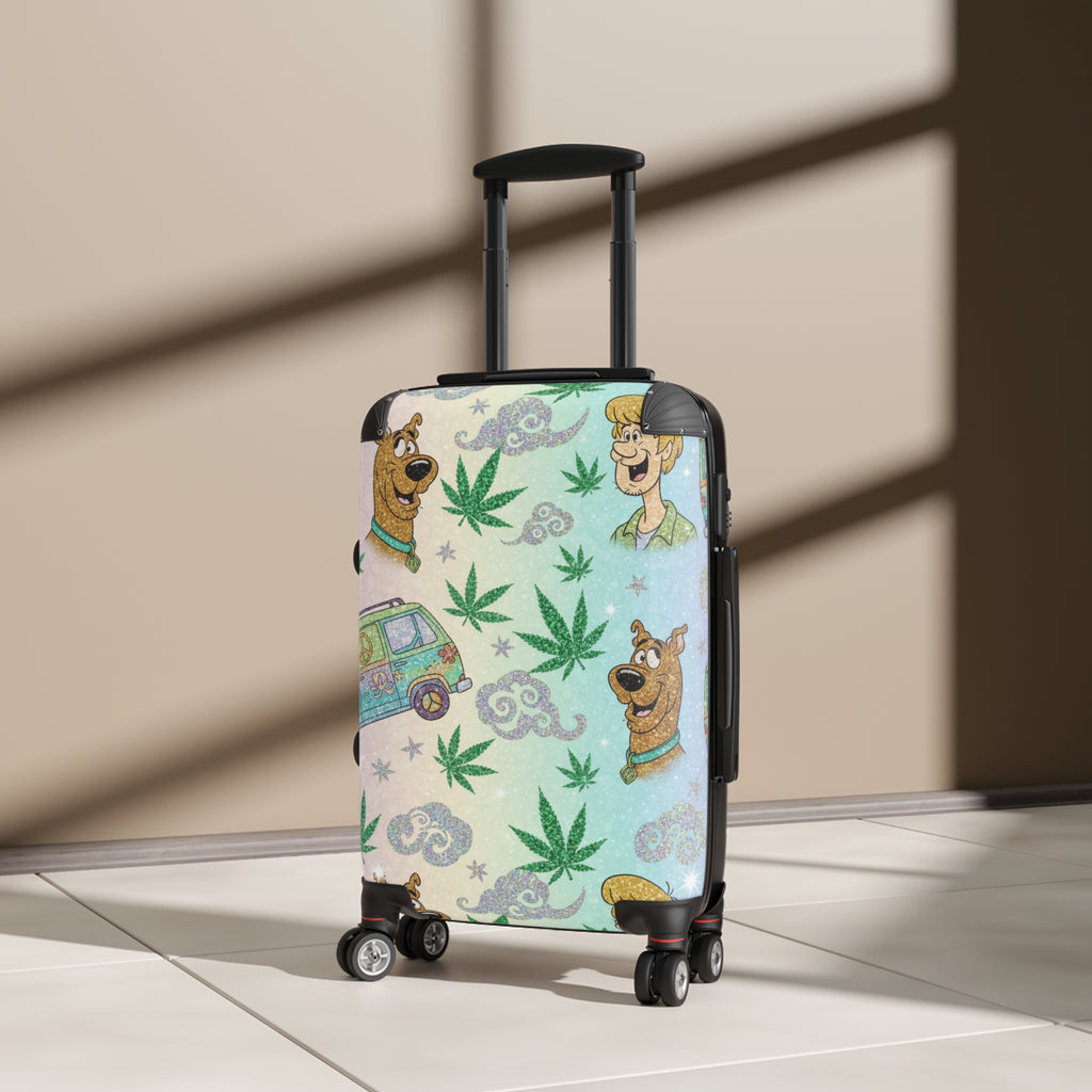 Scooby-Doo Cannabis Pattern Suitcase – Retro Van & Leaf Travel Luggage