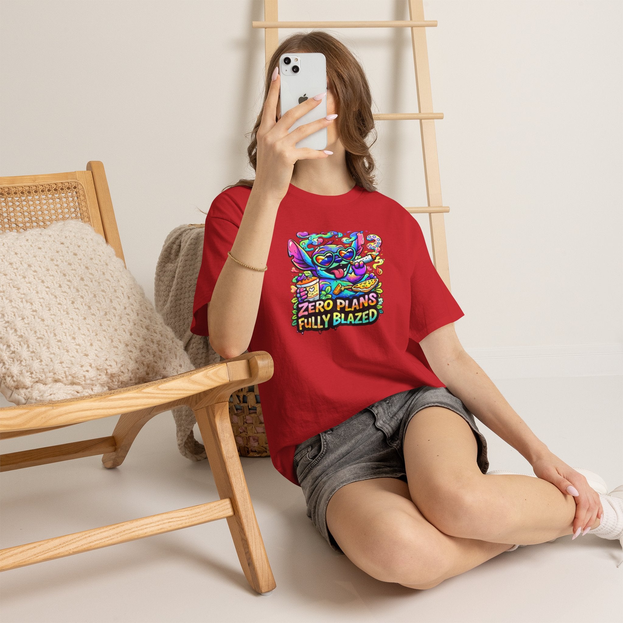 Zero Plans Fully Blazed Tee — Colorful Stoner Cat Graphic T-Shirt