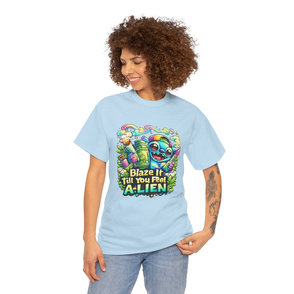 Alien Mushroom Graphic Tee - "Blaze It Till You’re A-LIEN" Psychedelic Cartoon Shirt