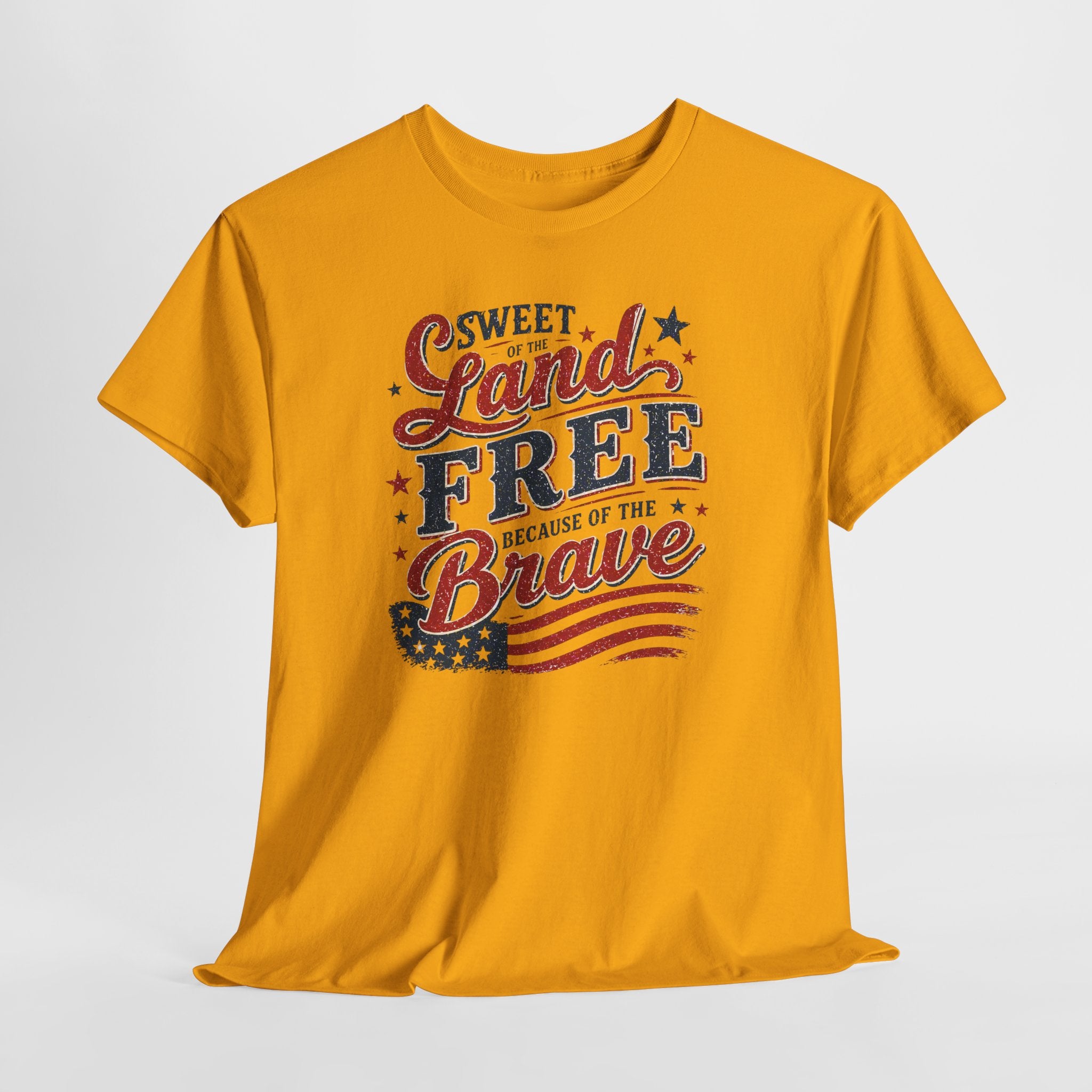 Patriotic Tee — "Sweet Land Free Because of the Brave" American Flag Shirt