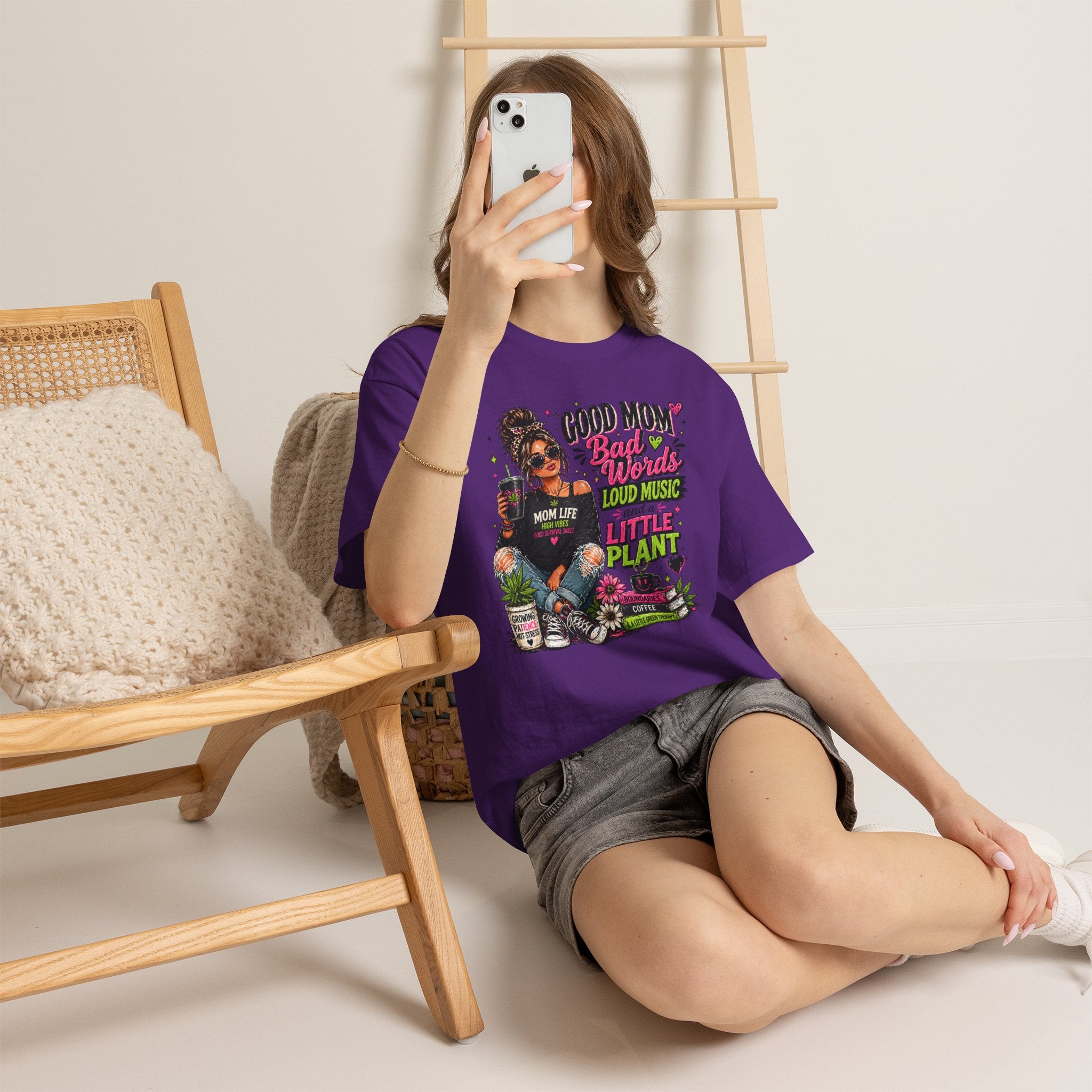 T-Shirt — “Good Mom, Bad Words, Loud Music & A Little Plant” Graphic Tee