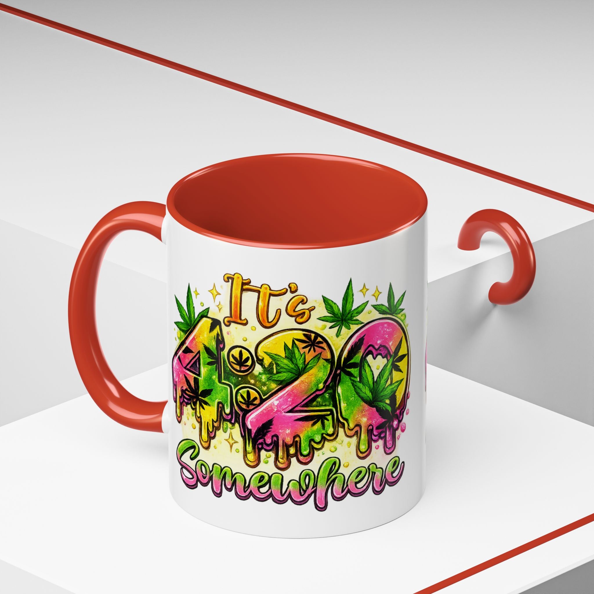 420 Coffee Mug — "It's 420 Somewhere" Accent Tea Cup, Weed-Themed Stoner Gift