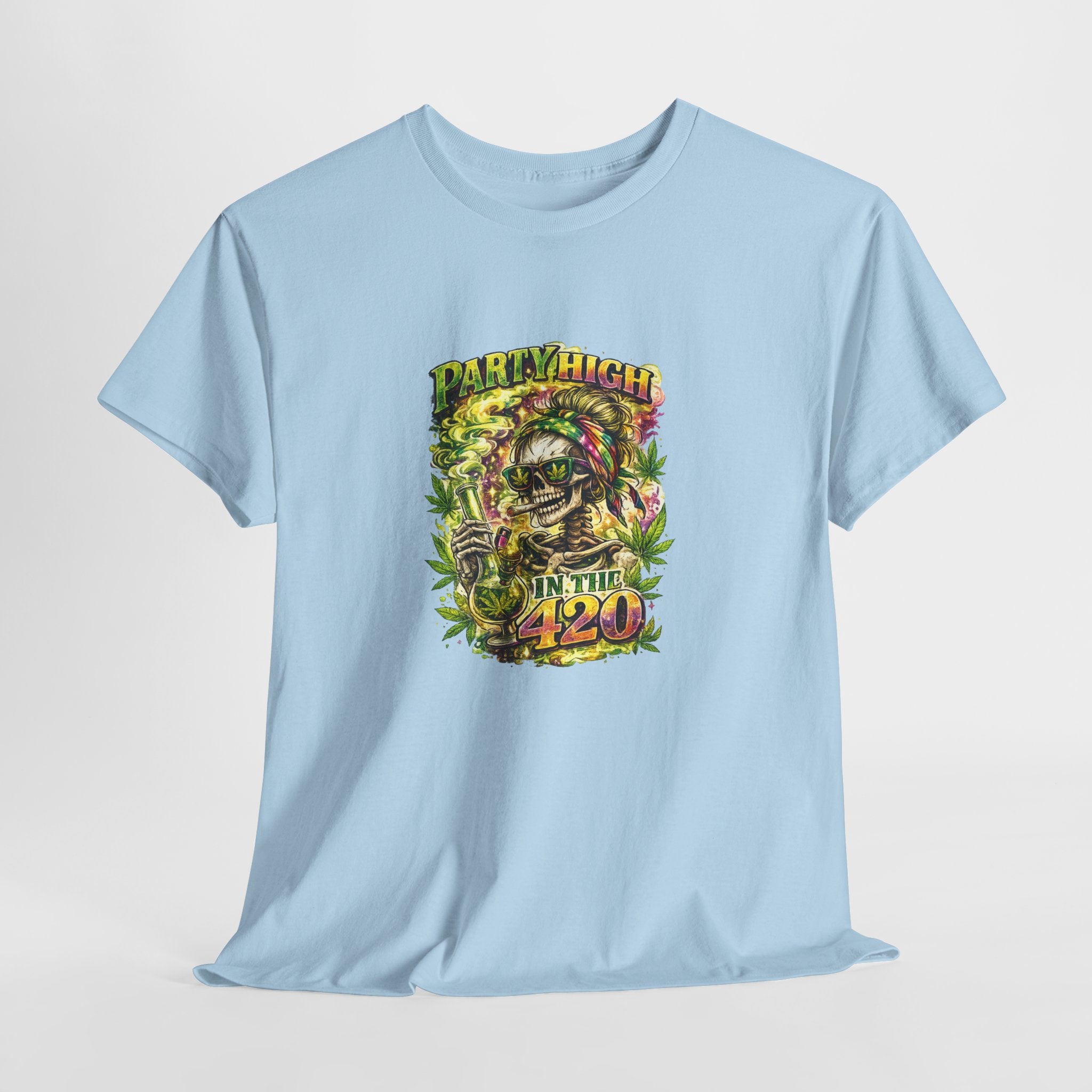 T-Shirt — 'Party High the 420' Cannabis Skull Graphic Tee