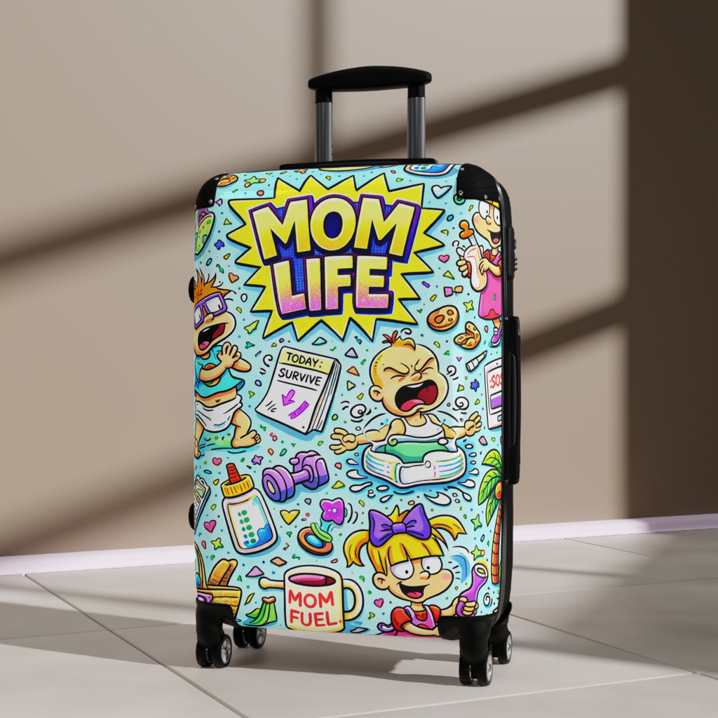 Mom Life Carry-On Suitcase – Funny Cartoon Travel Luggage for Busy Moms